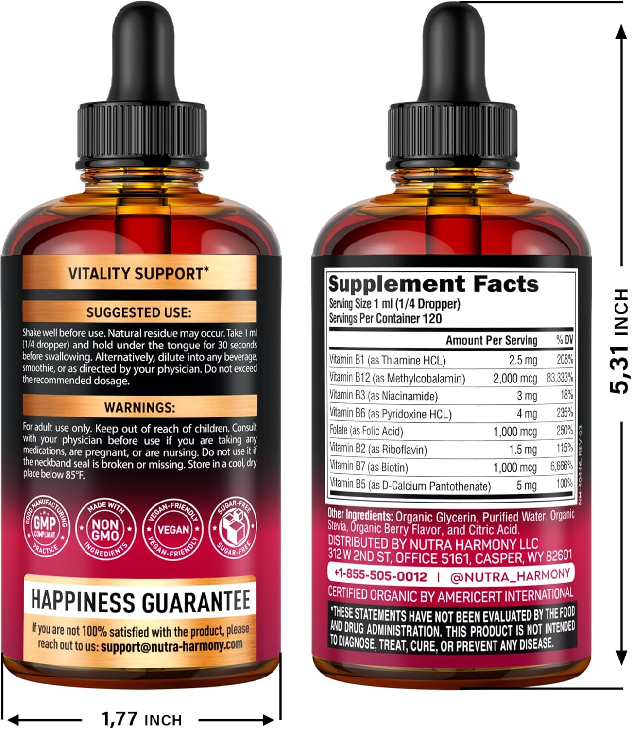 VITAMINA B COMPLEX 8 EN 1 20,000 MCG 120 ML NO GMO NUTRA HARMONY VITAMINA B