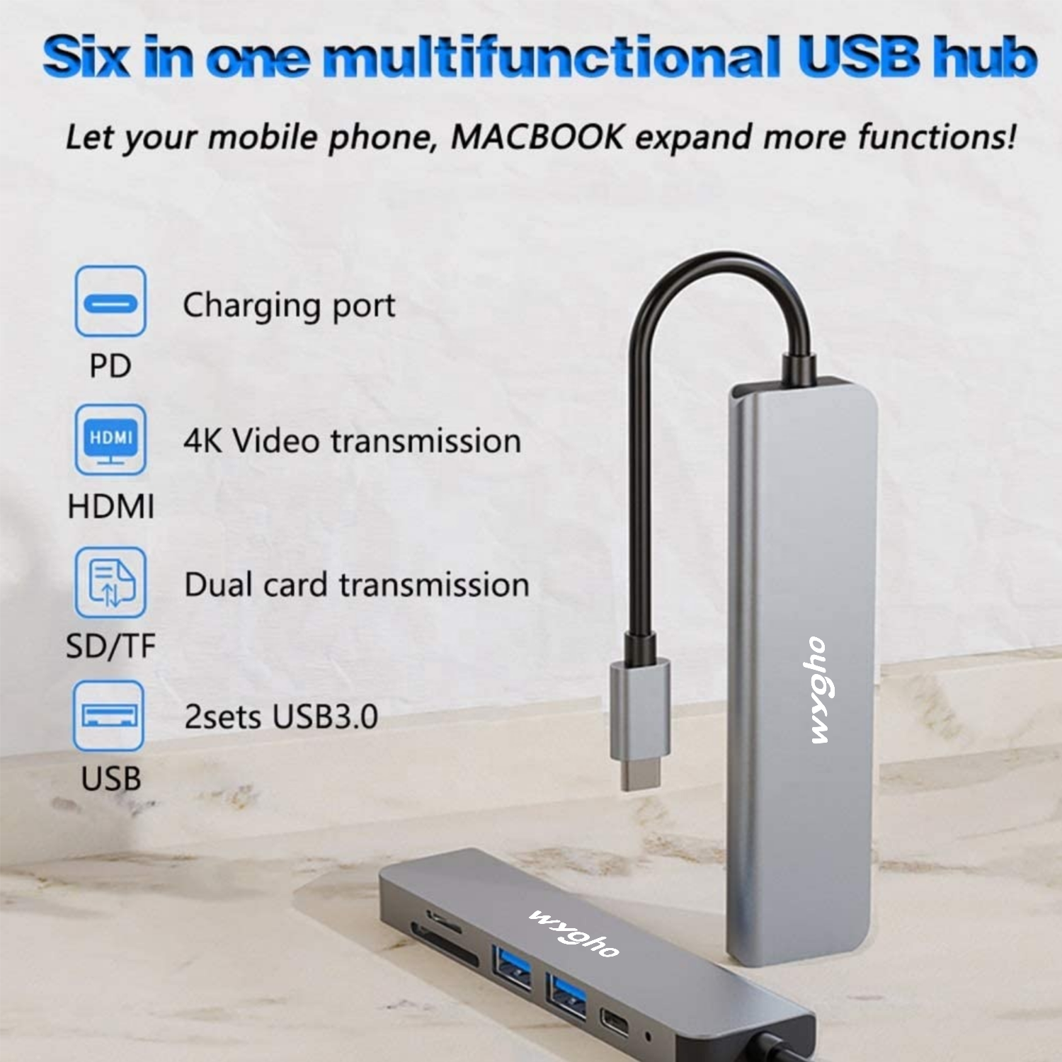 ADAPTADOR HUB TIPO C WYGHO 6 EN 1