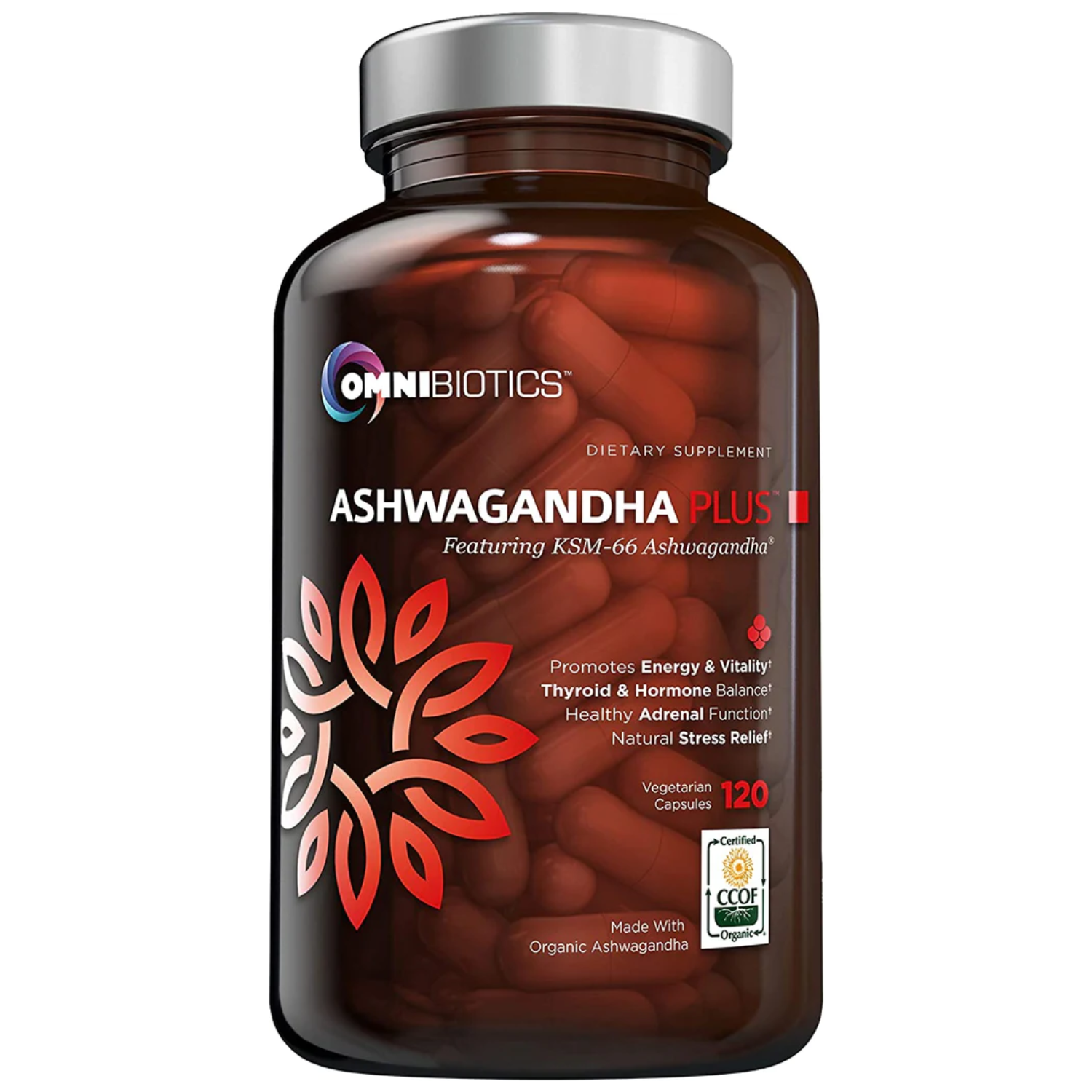 ASHWAGANDHA 1,305 MG + BIOPERINA EXTRACTO DE PIMIENTA NEGRA 5 MG 120 CAPSULAS VEGANO OMNIBIOTICS