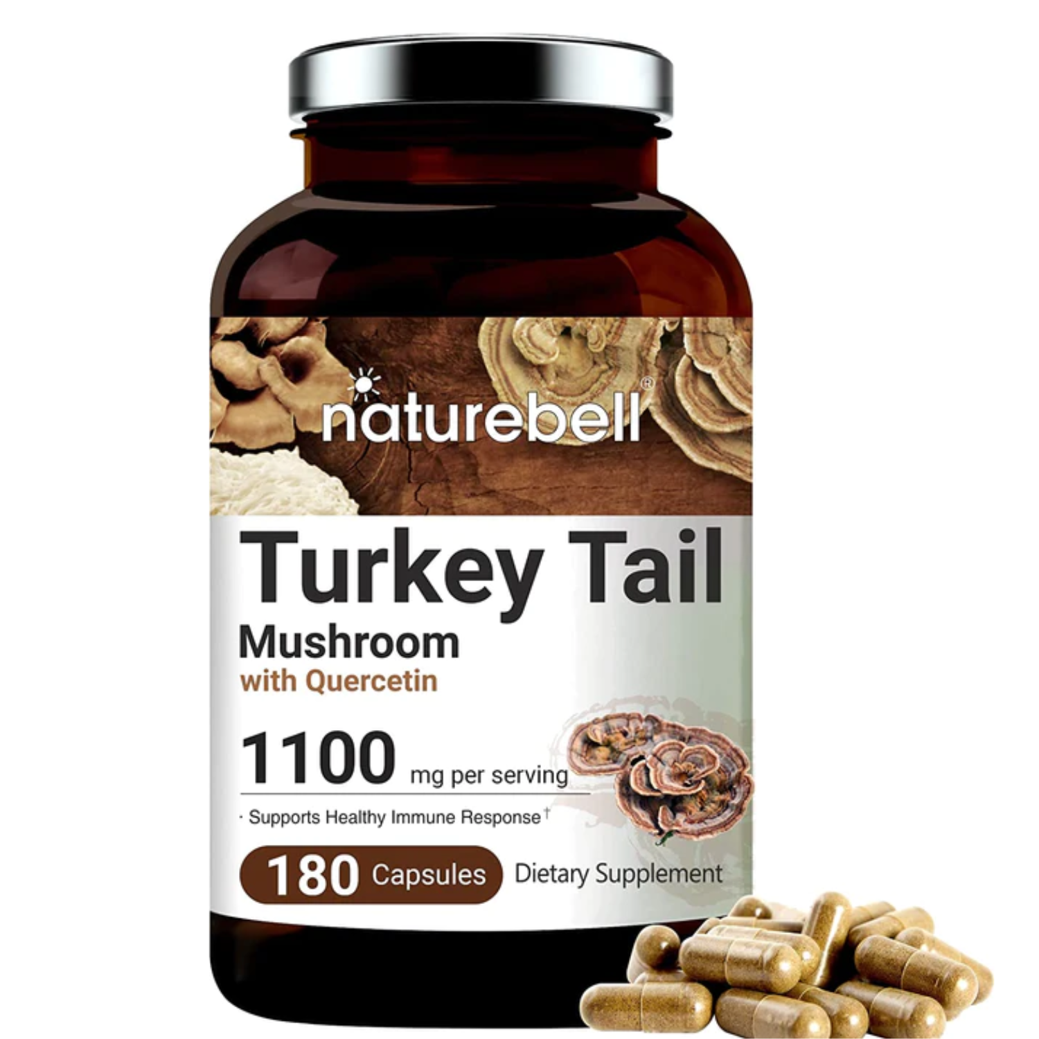 HONGO COLA DE PAVO CON QUERCETINA 1100 MG 180 CAPSULAS NATUREBELL TURKEY TAIL MUSHROOM
