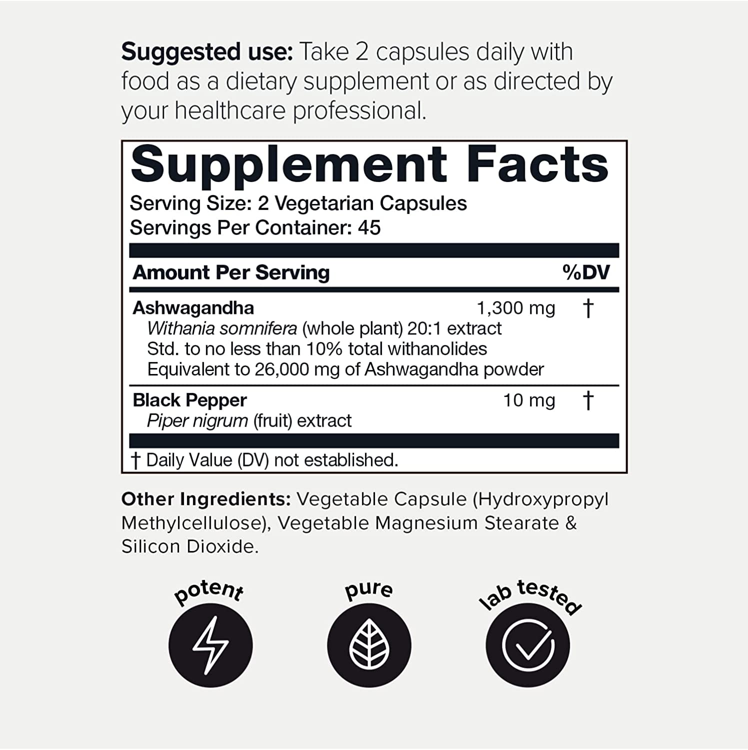 ASHWAGANDHA 1,310 MG + EXTRACTO DE PIMIENTA NEGRA 10 MG 90 CAPSULAS TONIIQ BLACK PEPPER EXTRACT
