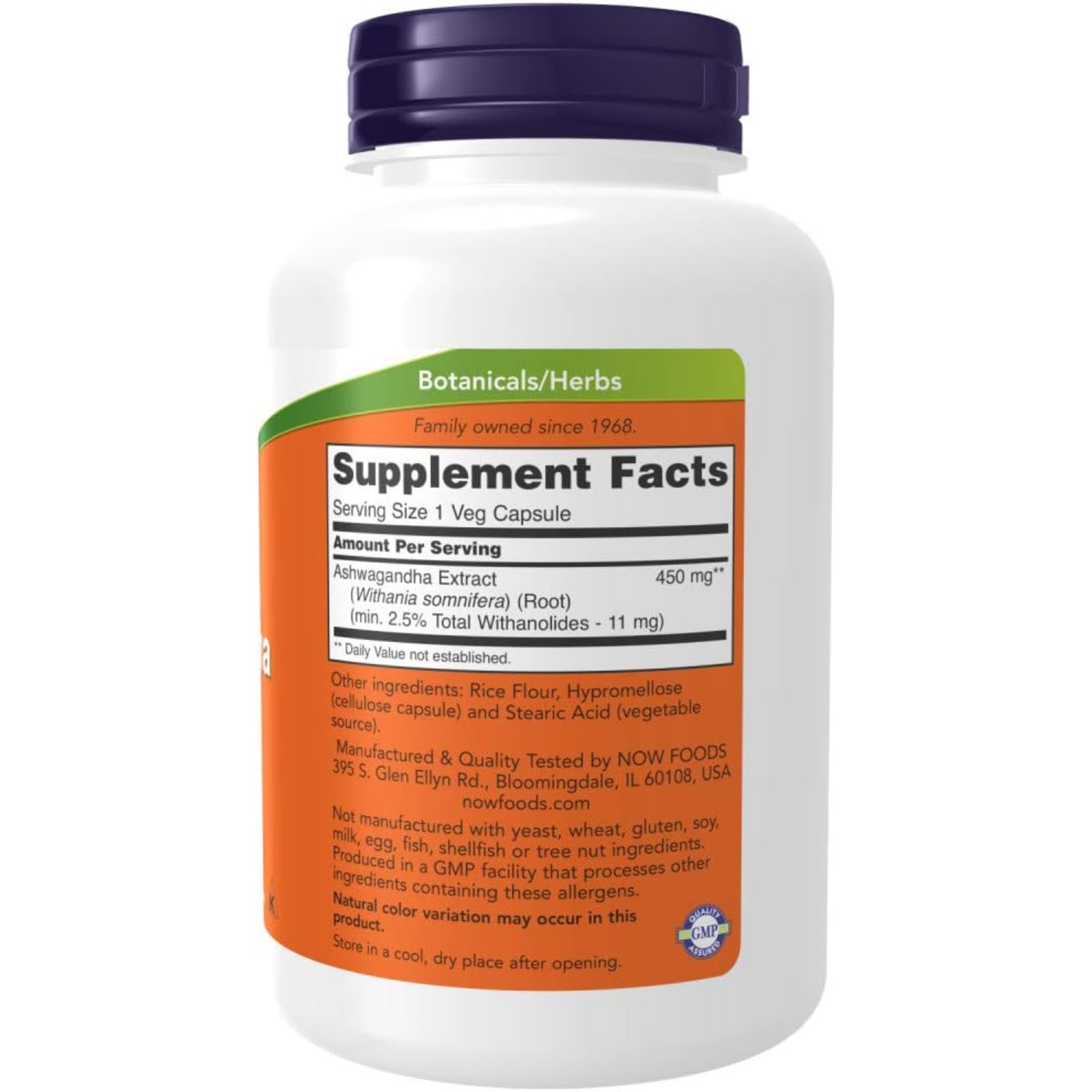 ASHWAGANDHA NOW 450 MG 180 CAPSULAS VEGANO