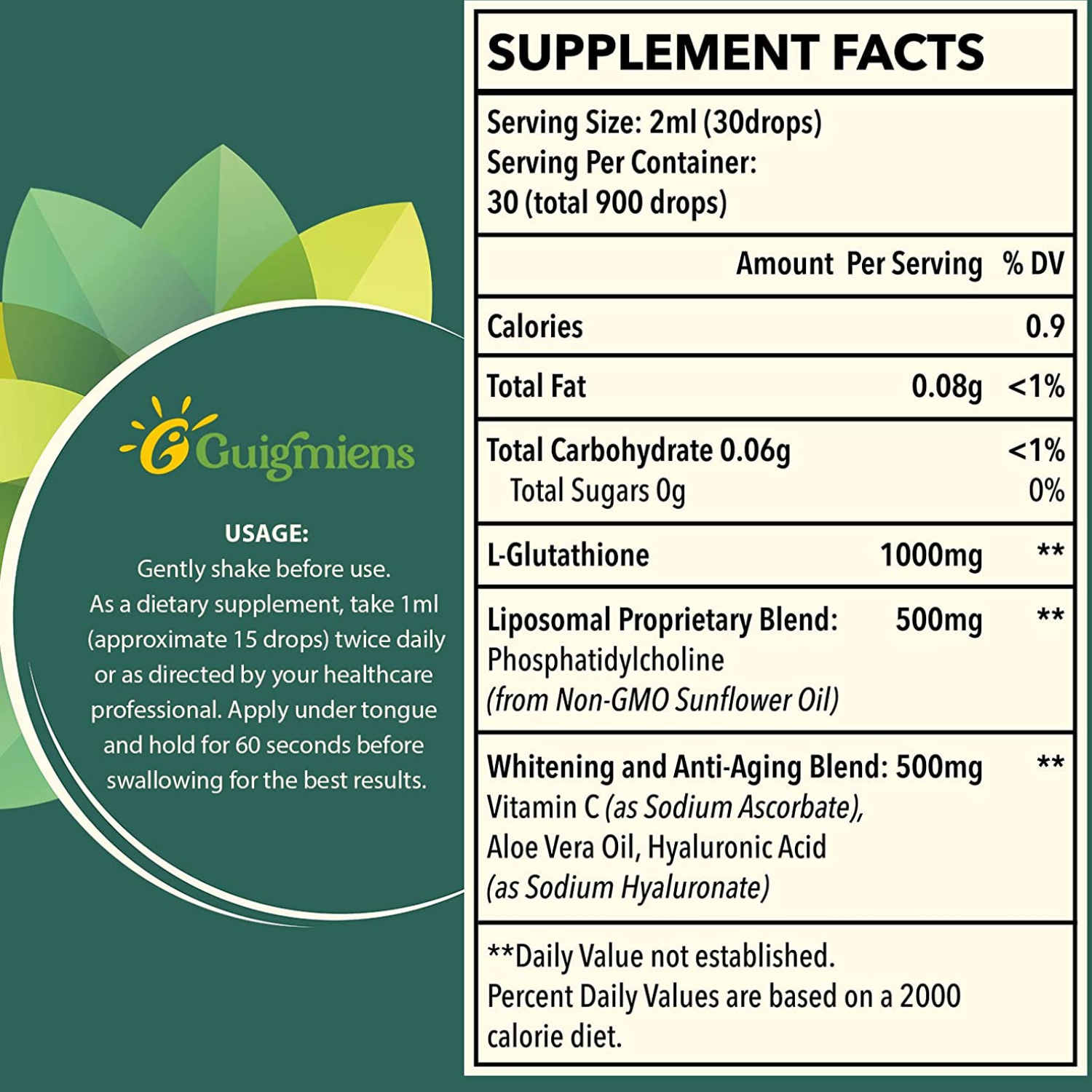 LIPOSOMAL GLUTATHIONE GLUTATIÓN LIPOSÓMICA 1,500 MG 60 ML GUIGMIENS