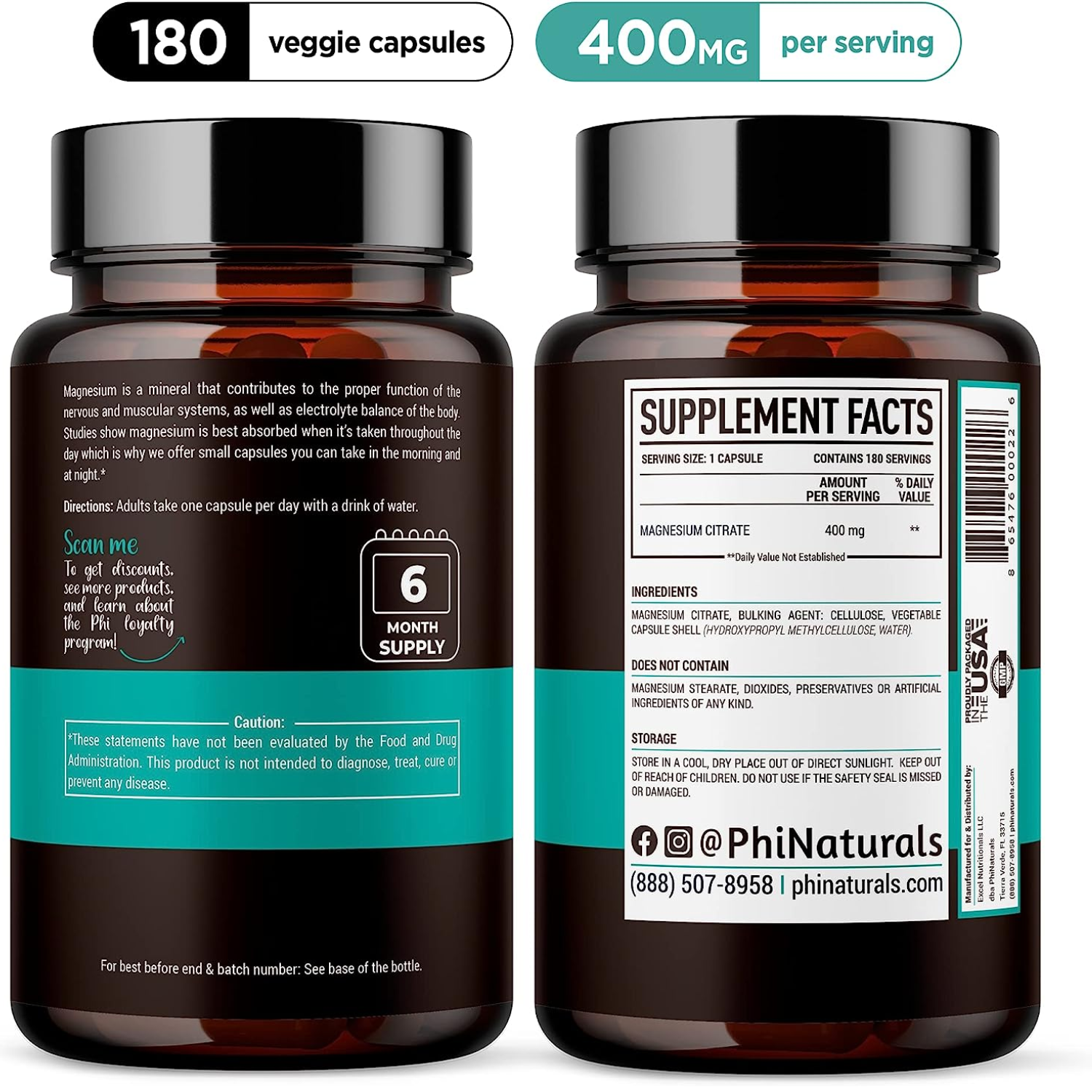 CITRATO DE MAGNESIO 400 MG 180 CAPSULAS VEGETALES VEGANO PHINATURALS