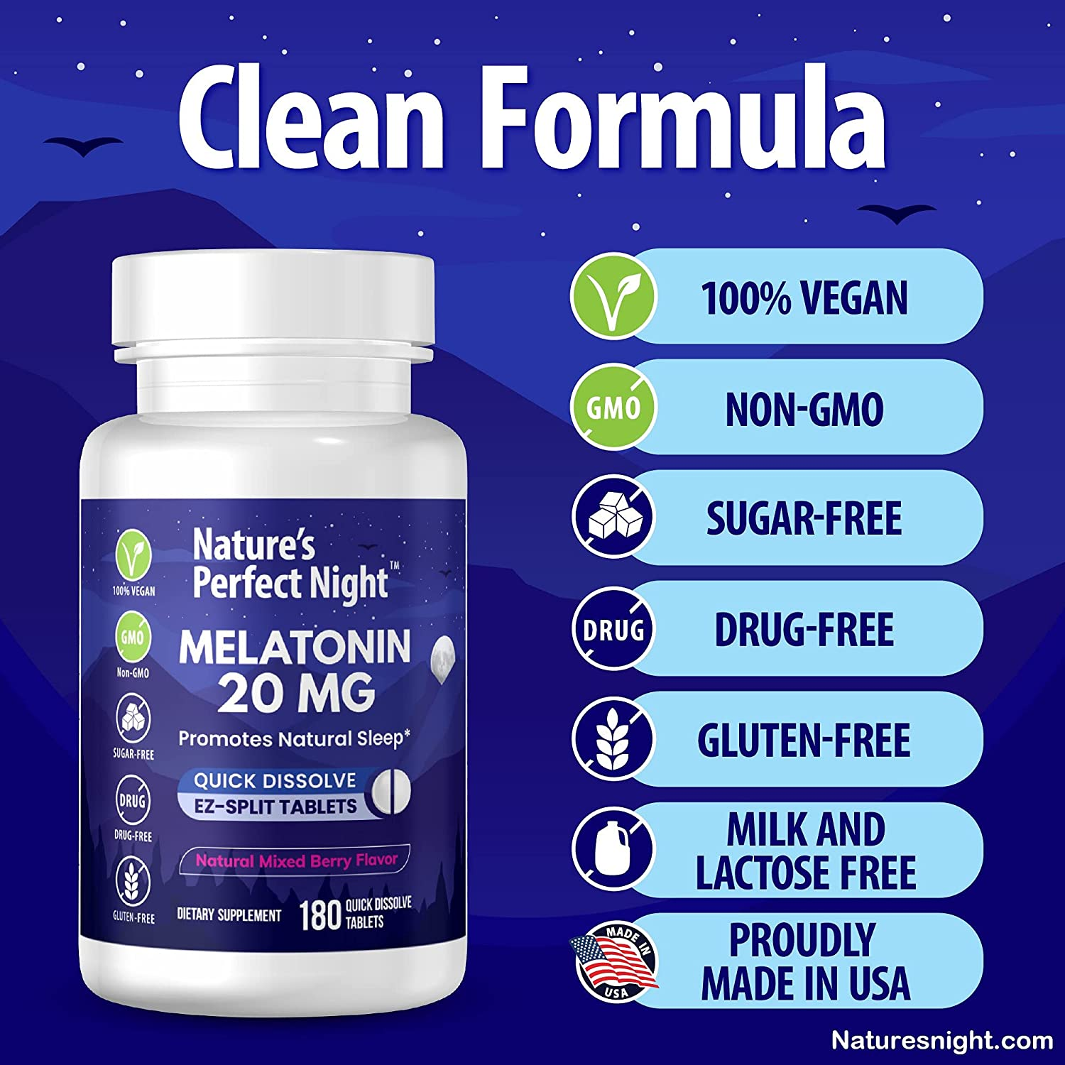 MELATONINA 20MG 180 TABLETAS SUBLINGUALES NATURES PERFECT NIGHT