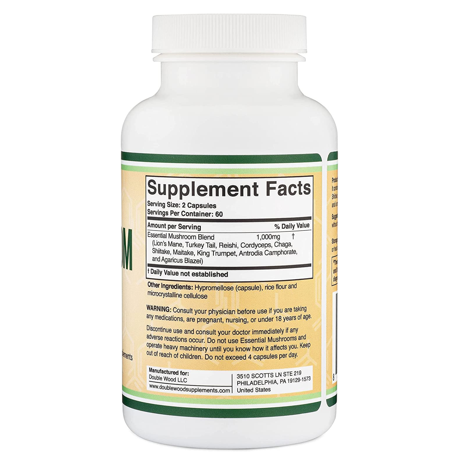 MUSHROOM COMPLEX 1000 MG 120 CAPSULAS DOUBLE WOOD