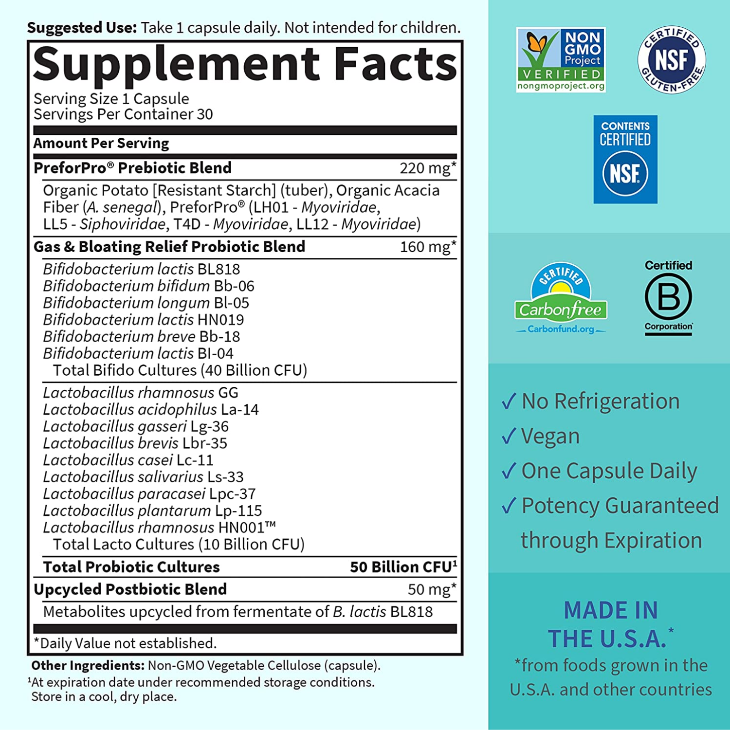 PROBIOTICOS Y PREBIOTICOS 15 CEPAS 50 BILLONES CFU 30 CAPSULAS GARDEN OF LIFE