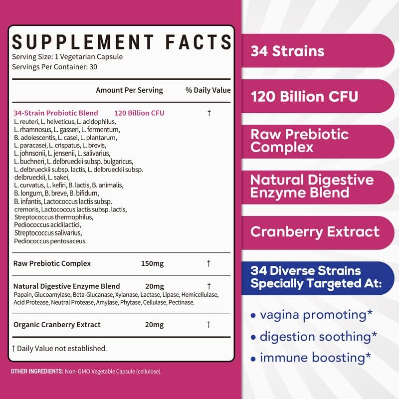 PROBIOTICOS PARA MUJERES 4 EN 1 34 CEPAS 120 BILLONES CFU 30 CAPSULAS SUREBOUNTY