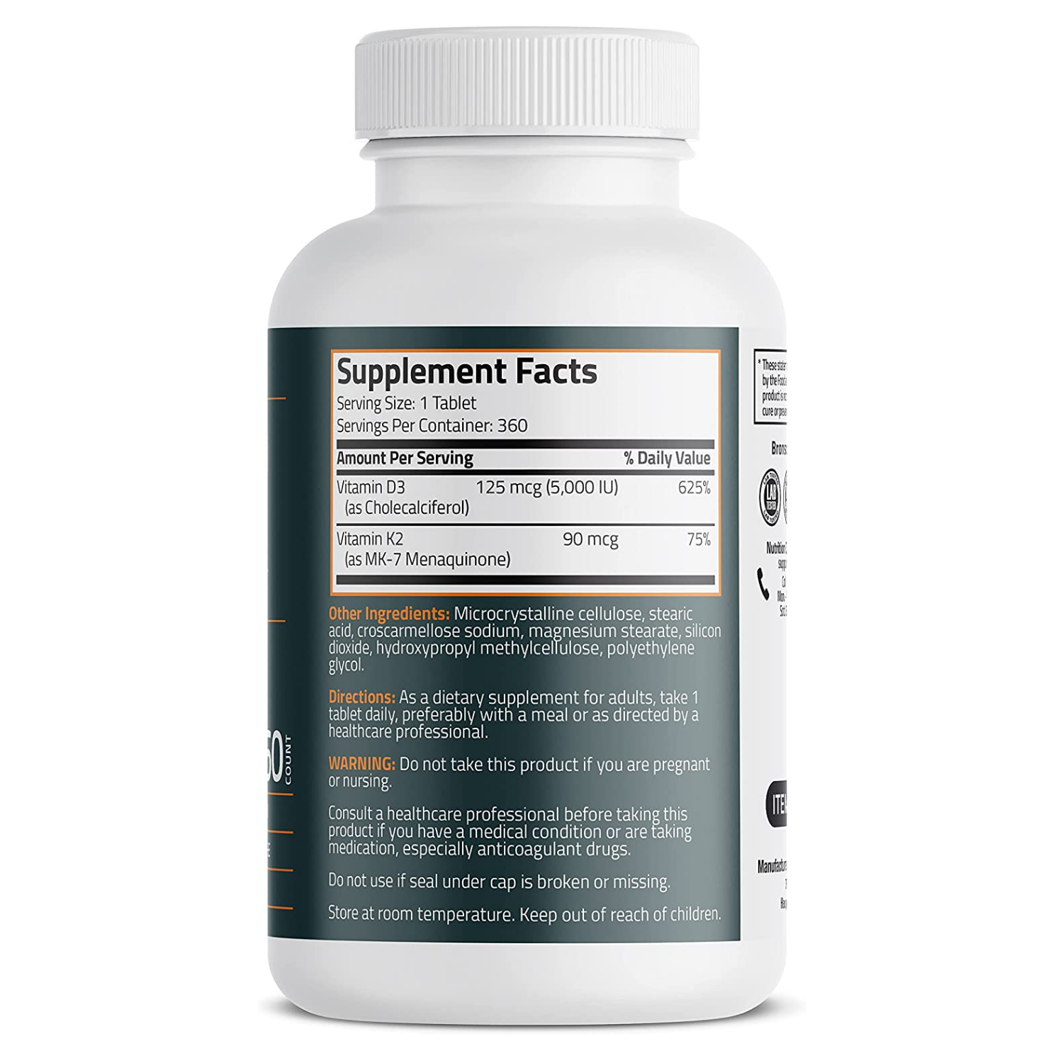 VITAMINA K2 + D3 2 EN 1 5000 IU 360 CAPSULAS BRONSON