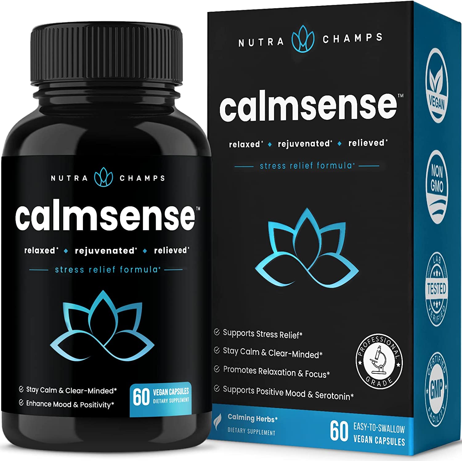 CALMSENSE 1,250 MG (VITAMINA B1 15 MG CON VITAMINA B2 15 MG CON VITAMINA B6 30 MG + MAGNESIO 25 MG) 60 CAPSULAS VEGANO SIN GMO NUTRA CHAMPS