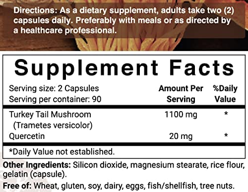 HONGO COLA DE PAVO CON QUERCETINA 1100 MG 180 CAPSULAS NATUREBELL TURKEY TAIL MUSHROOM