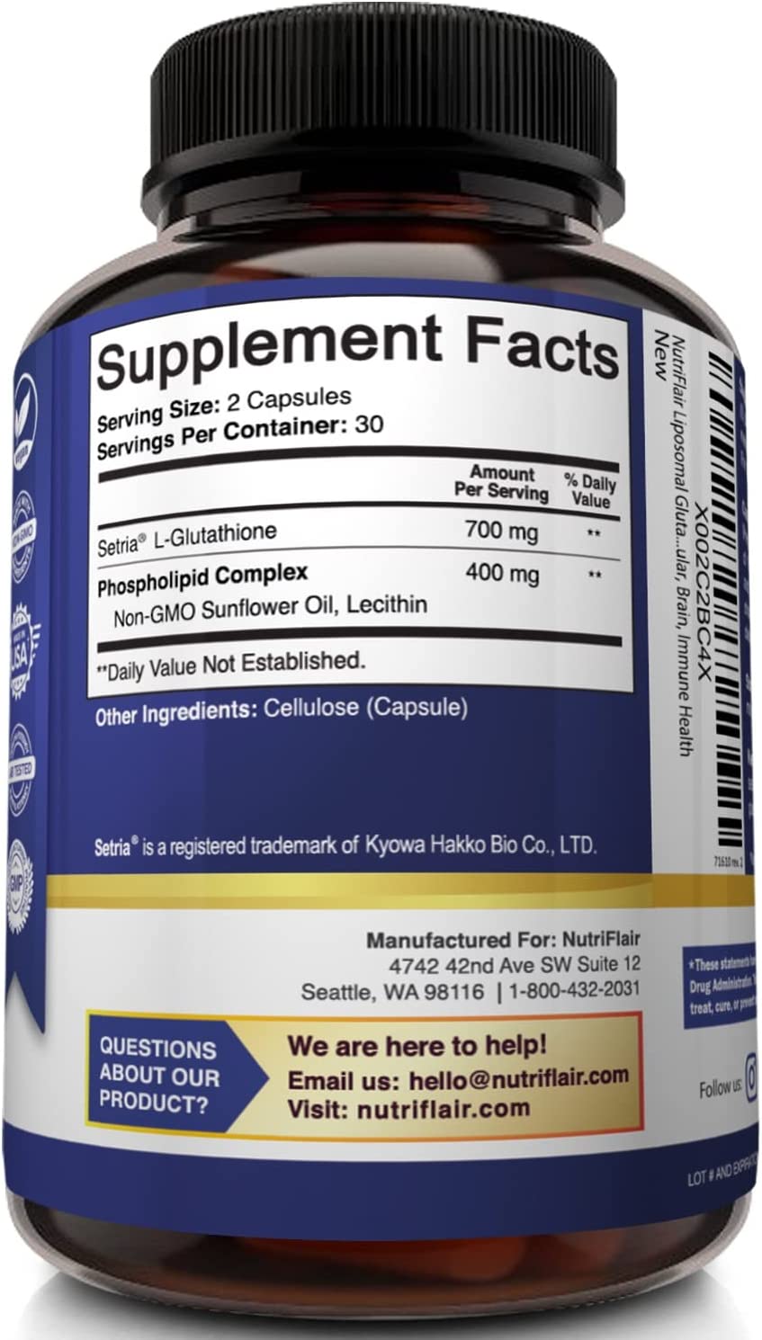 GLUTATIÓN LIPOSOMAL 700 MG 60 CAPSULAS VEGETALES NUTRIFLAIR GLUTATHIONE