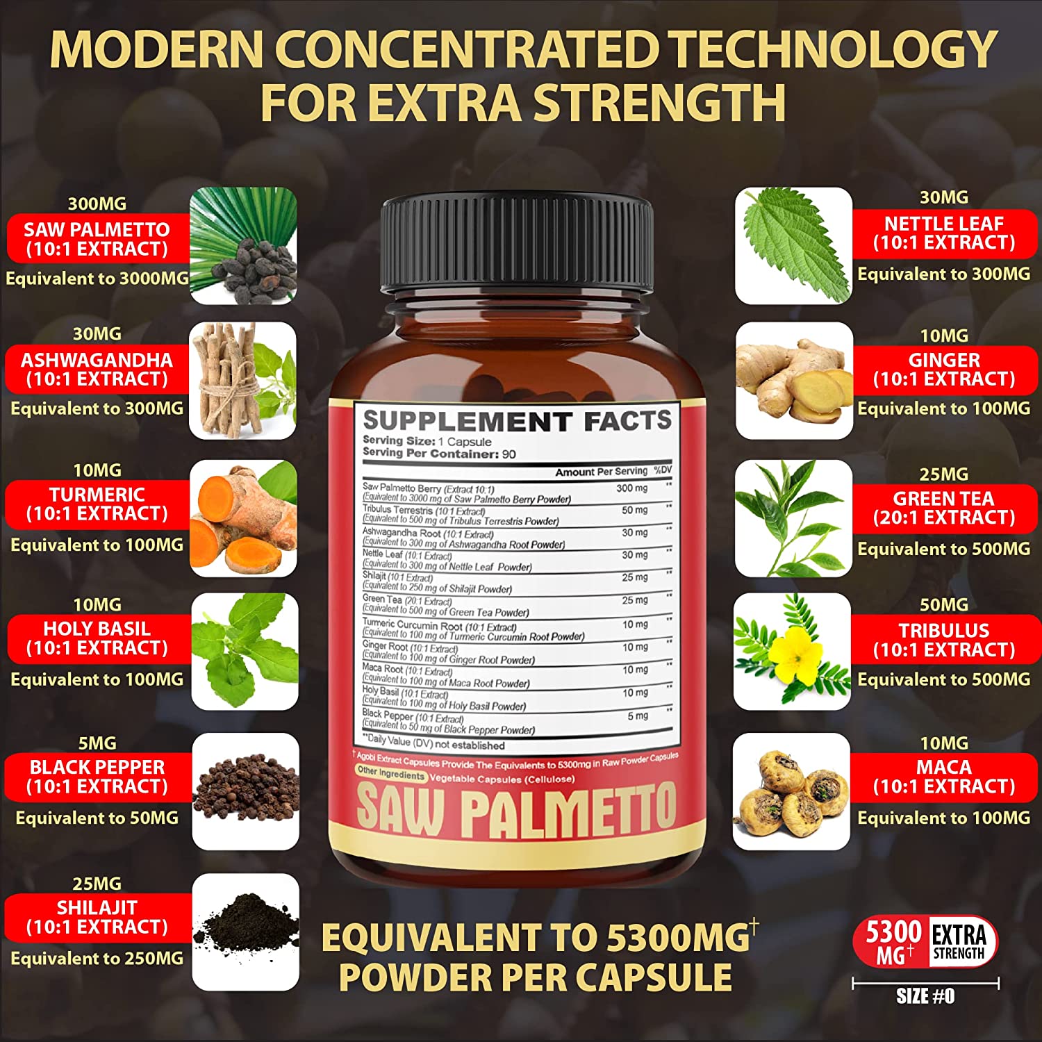 SAW PALMETTO 5300 MG ASHWAGANDHA 300 MG CON TRÍBULO 500 MG 90 CAPSULAS AGOBI