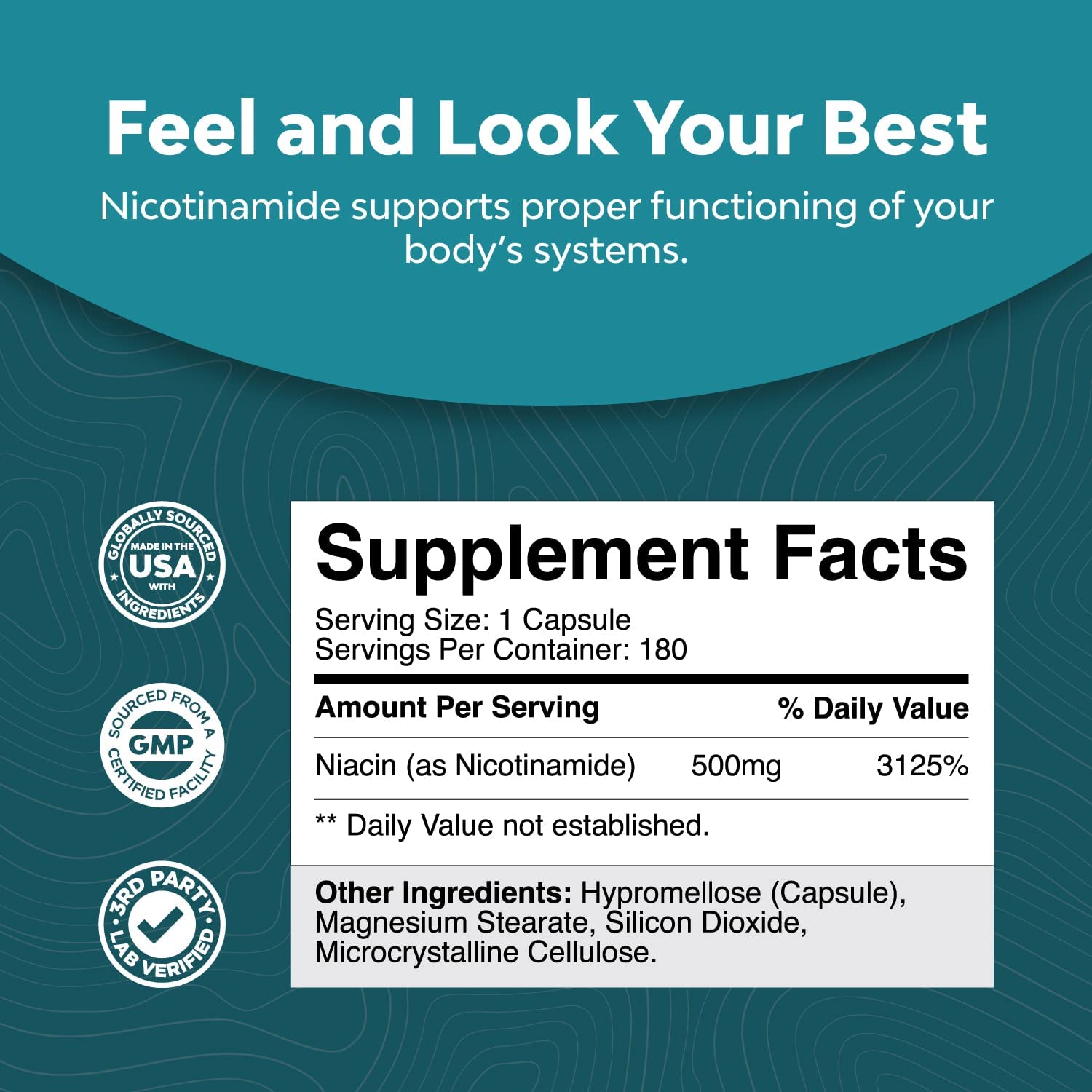 NICOTINAMIDA 500 MG 180 CAPSULAS NATURES CRAFT