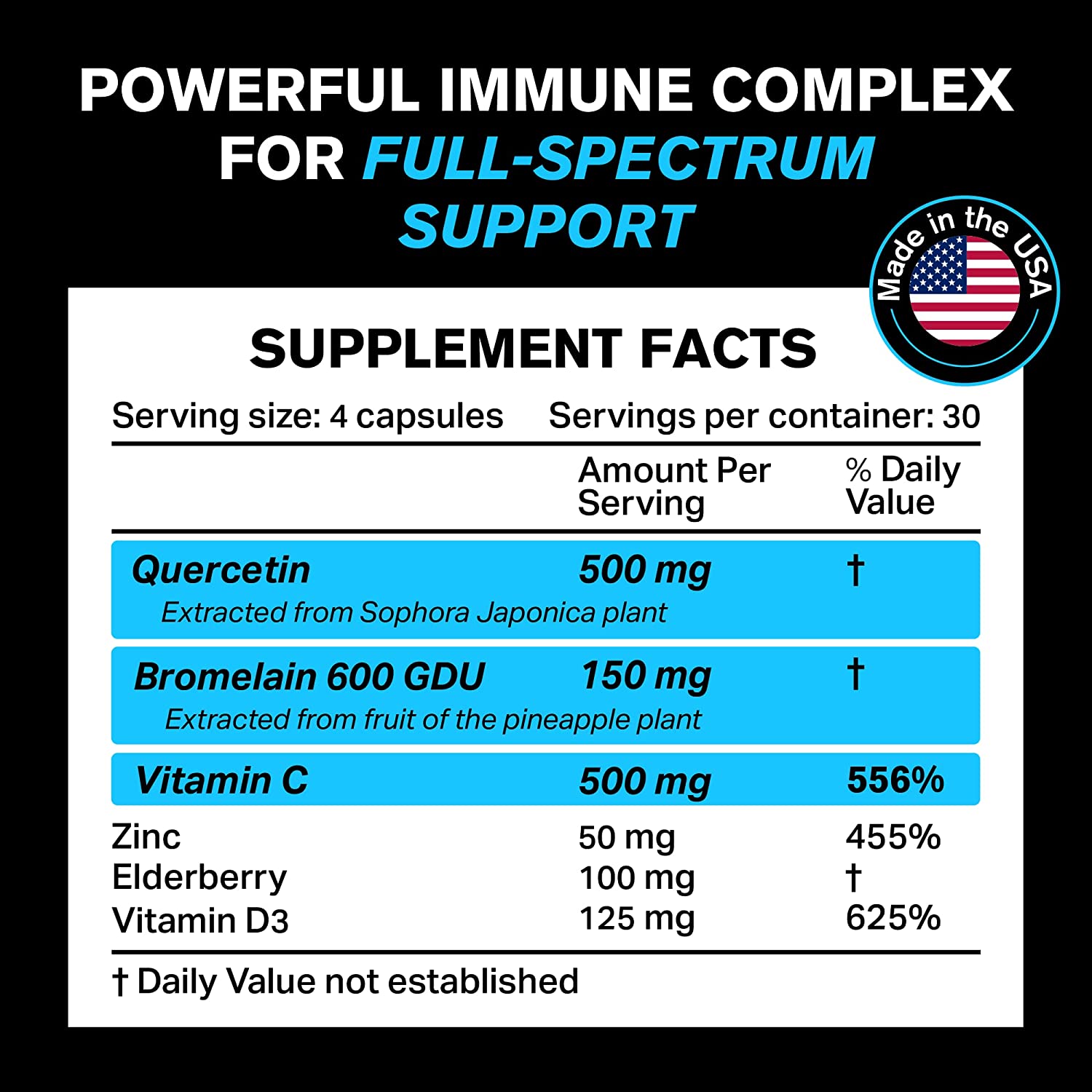 QUERCETINA 500 MG CON BROMELINA 150 MG Y VITAMINA C D3 120 CAPSULAS VEGETALES OROLINE NUTRITION