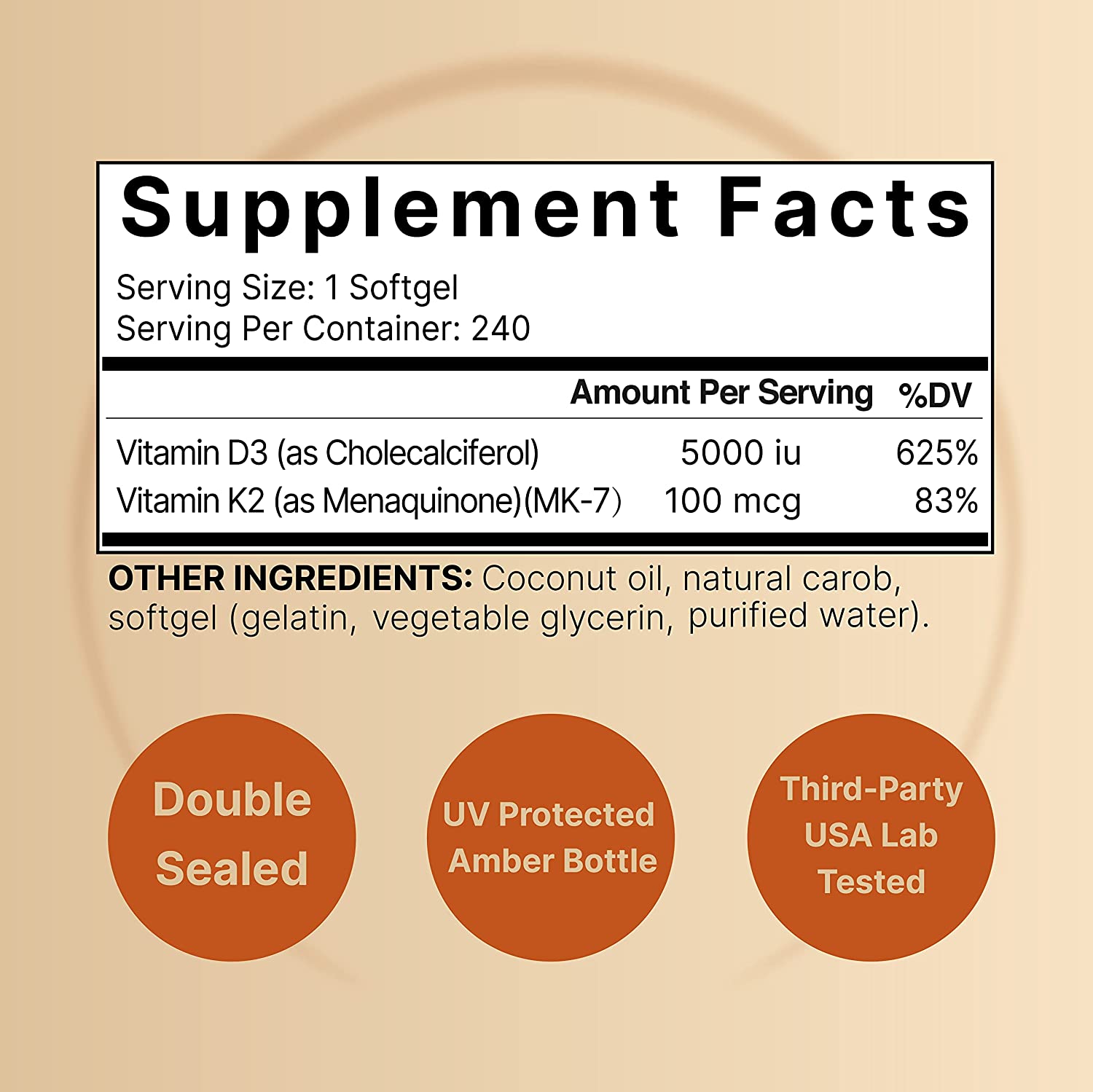 VITAMINA D3 5000 IU + VITAMINA K2 NATUREBELL 100 MCG 240 CAPSULAS BLANDAS