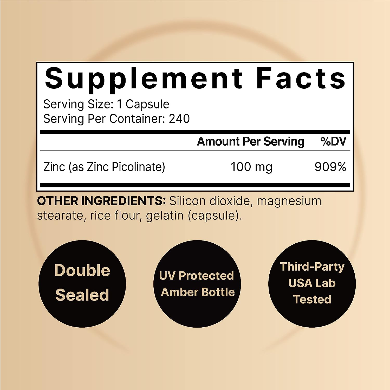ZINC PICOLINATE PICOLINATO DE ZINC 100 MG 240 CAPSULAS NATUREBELL
