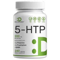 5-HTP 200 MG 240 CAPSULAS CON GABA 50  MG Y L-TEANINA 200 MG + L-TRIPTÓFANO 10 MG SIN GMO DEAL