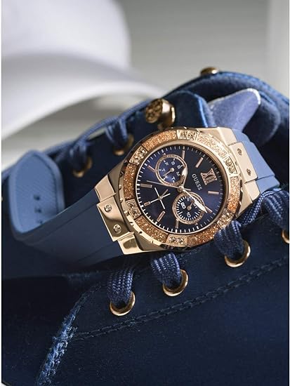 GUESS Women's Stainless Steel-Stain Resistant Silicone Watch with Day - Date Functions