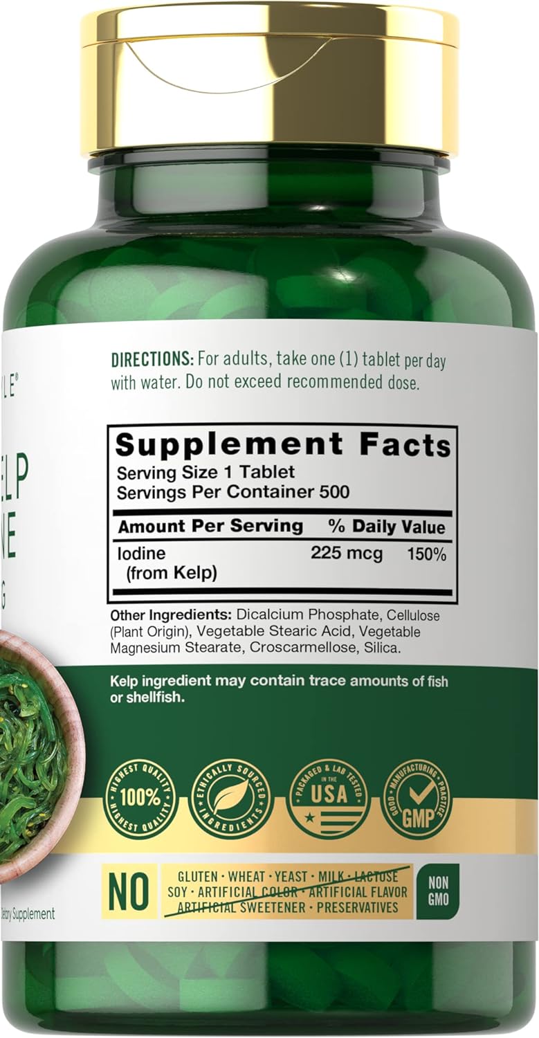 YODO DE ALGAS MARINAS CARLYLE 225 MG 300 TABLETAS SIN GMO IODINE FROM SEAWEED