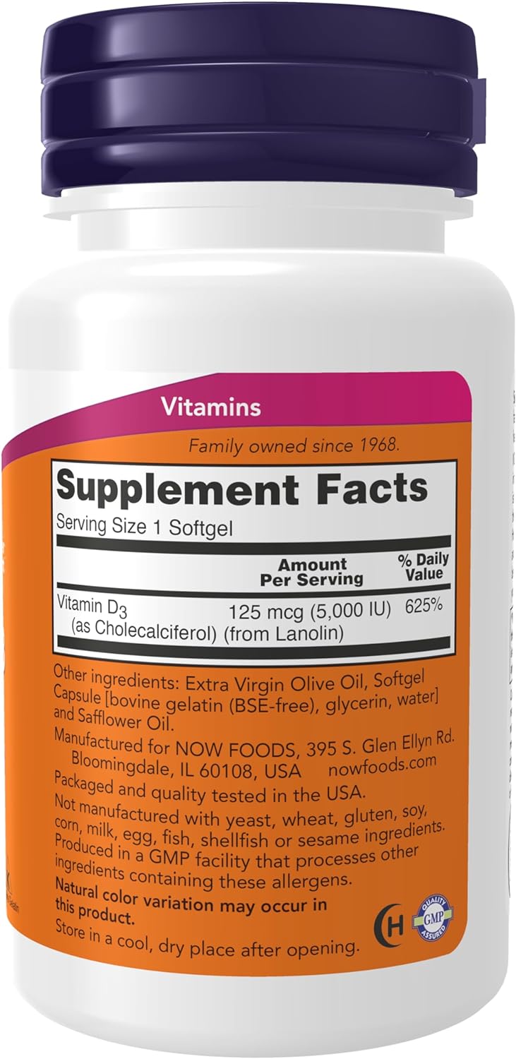 VITAMINA D3 NOW 5,000 IU 240 CAPSULAS BLANDAS