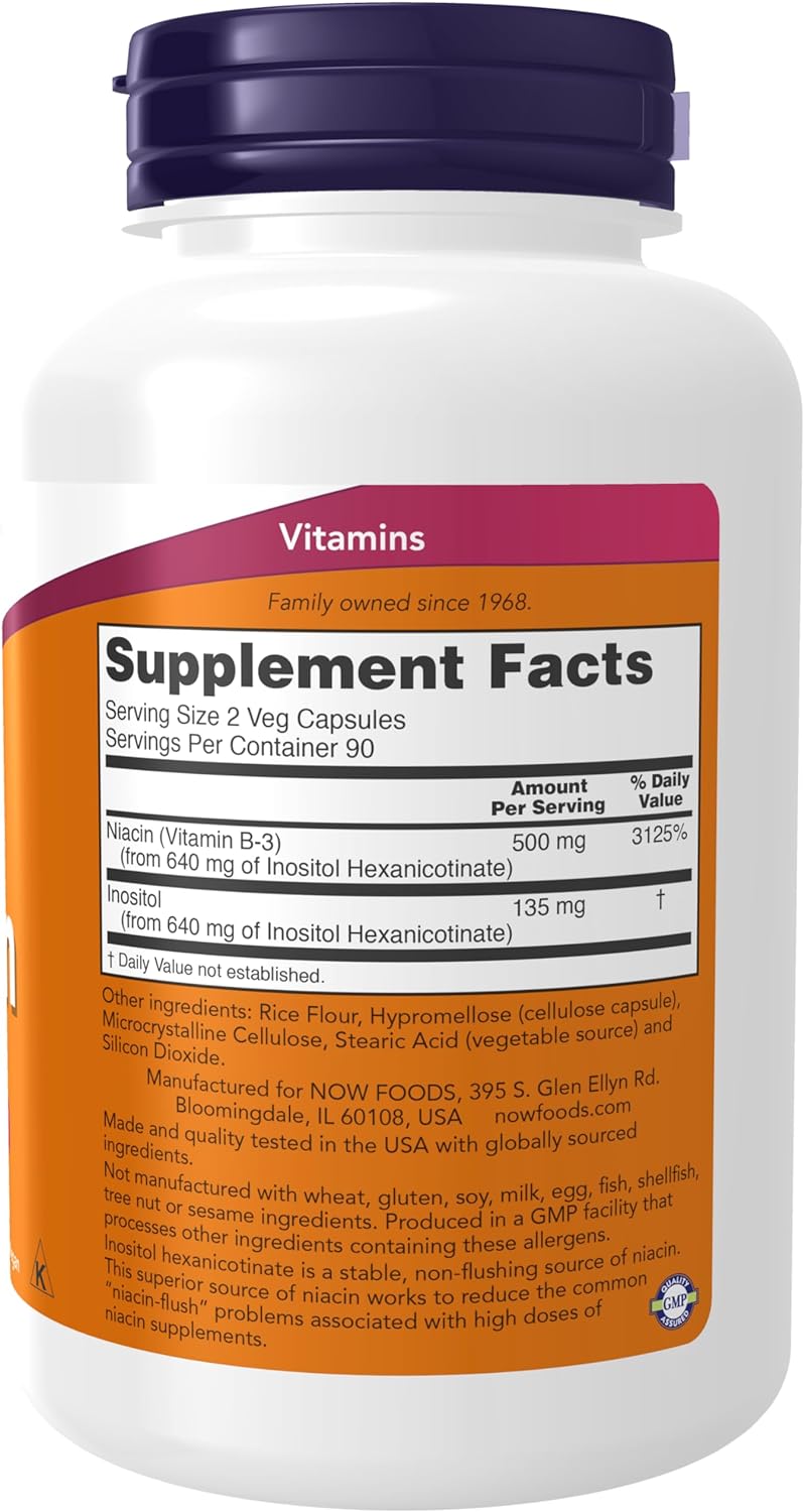 NIACINA FLUSH FREE NOW 500 MG CON INOSITOL 135 MG 180 CAPSULAS VEGETALES VEGANO