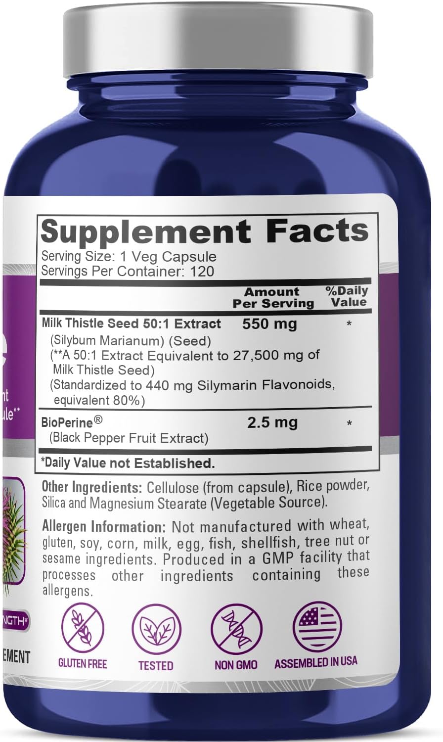 CARDO MARIANO 27,500 MG CON BIOPERINA 2.5 MG NUSAPURE  120 CAPSULASSIN GMO MILK THISTLE