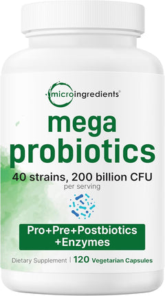 PROBIOTICOS Y PREBIOTICOS 40 CEPAS 200 BILLONES CFU 120 CAPSULAS VEGETALES SIN GMO MICROINGREDIENTS