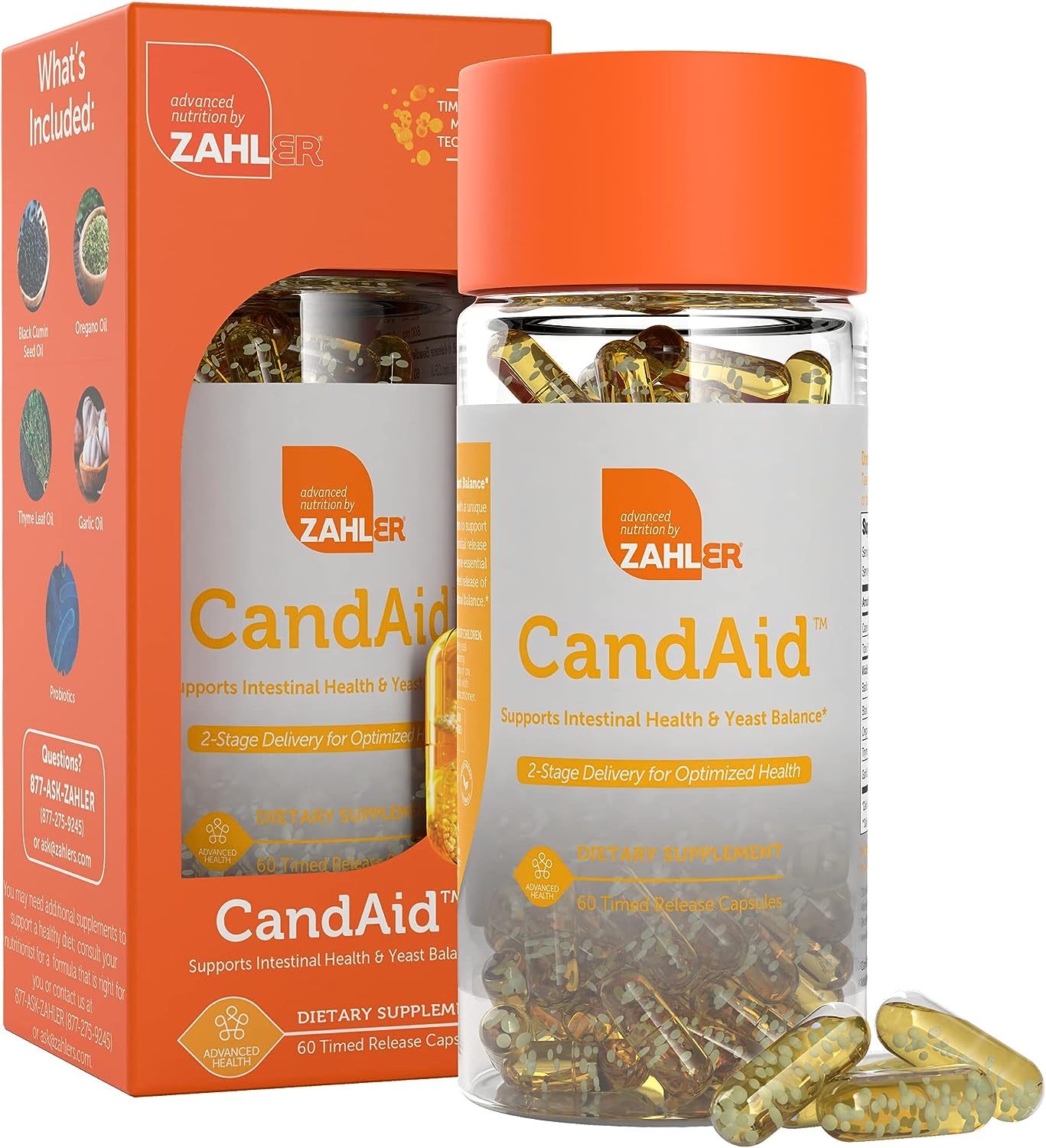 CANDAID CON PREBIOTICOS 860 MG CON ACEITE DE SEMILLA DE COMINO NEGRO 750 MG Y ACEITE DE OREGANO 50 MG  60 CAPSULAS  SIN GMO ZAHLER BLACK CUMIN SEED OIL
