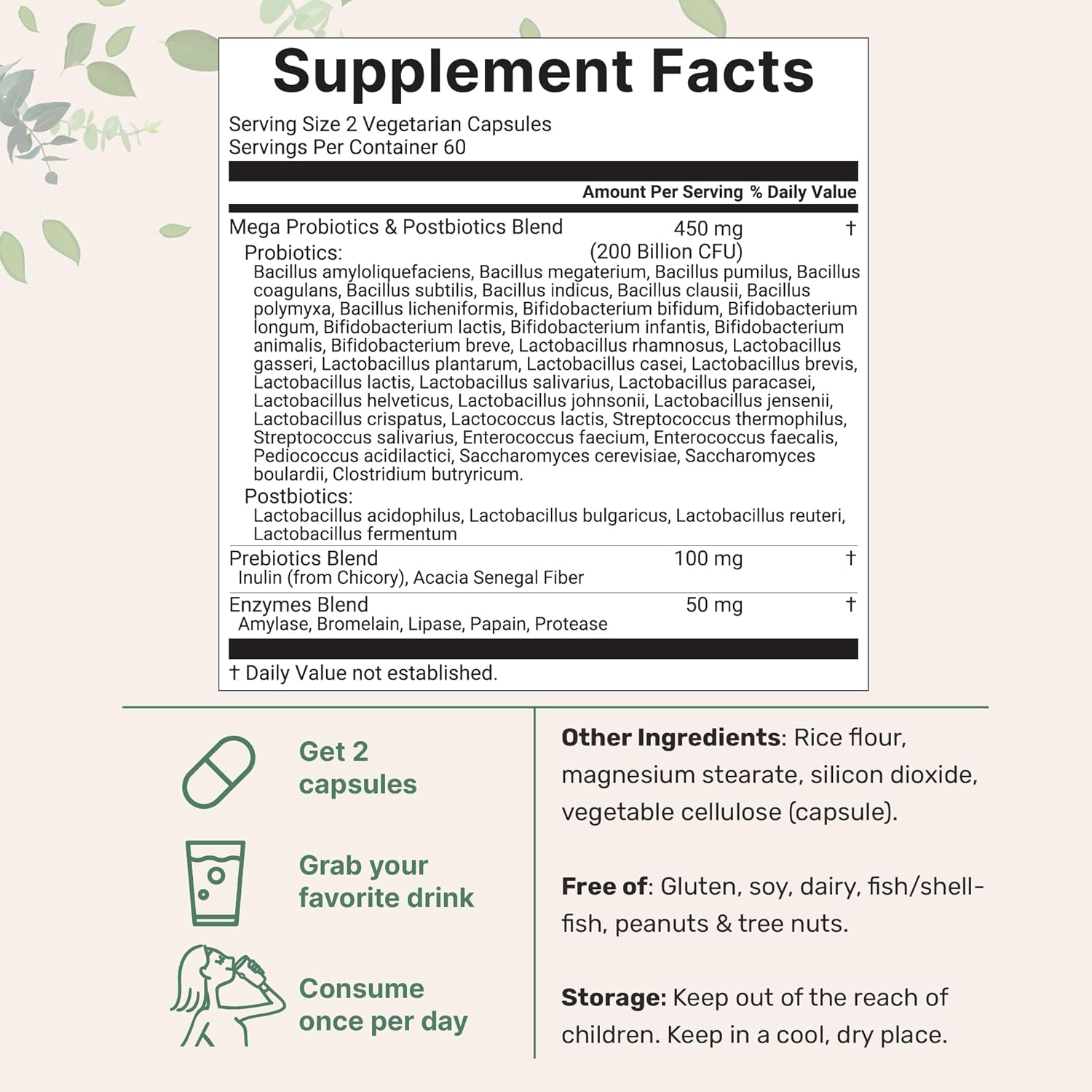 PROBIOTICOS Y PREBIOTICOS 40 CEPAS 200 BILLONES CFU 120 CAPSULAS VEGETALES SIN GMO MICROINGREDIENTS