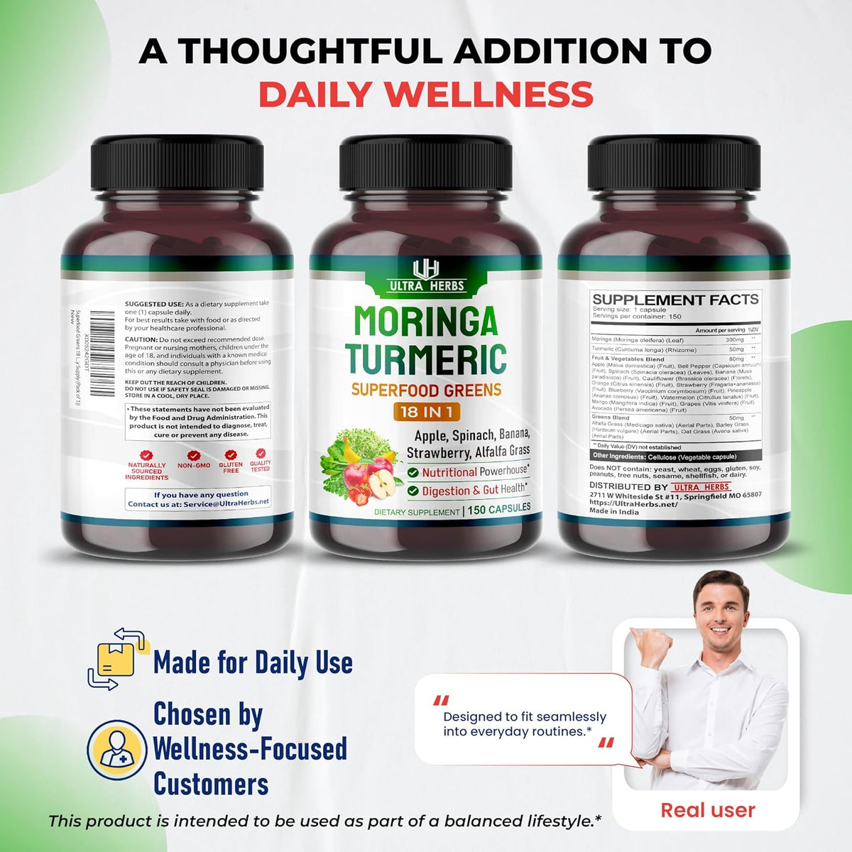 ALIMENTOS SUPERVERDES ULTRA HIERBAS 18,100 MG 150 CAPSULAS SUPER GREENS FOOD ULTRA HERBS