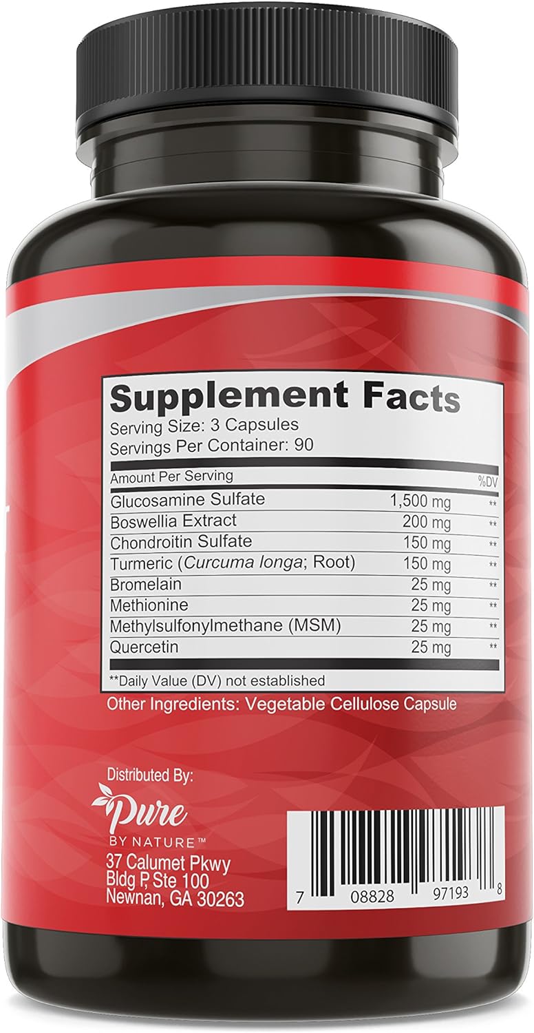 GLUCOSAMINA 1500 MG CON CONDROITINA 200 MG MSM 270 CAPSULAS VEGETALES PURE BY NATURE GLUCOSAMINE