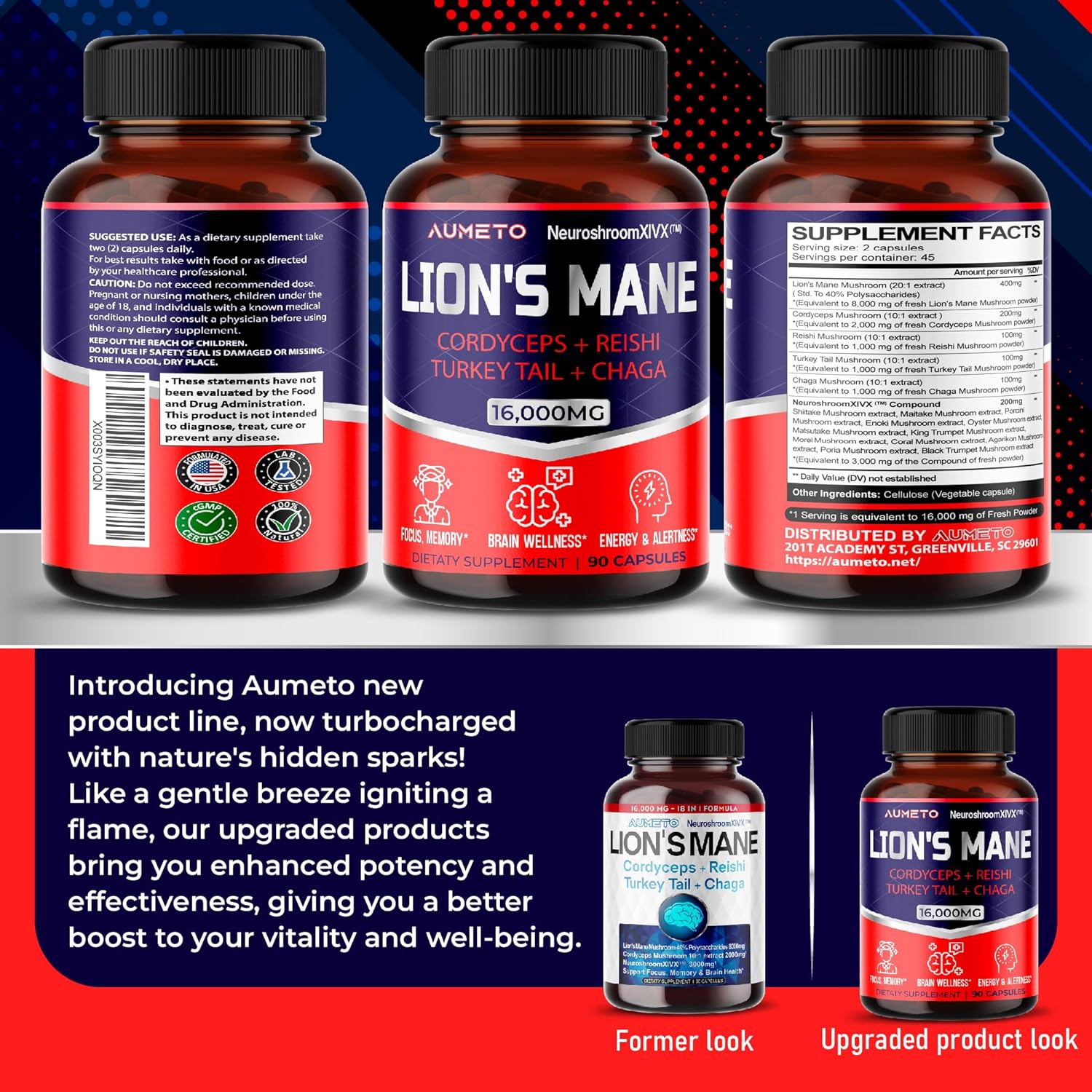 MELENA DE LEON 16000 MG 90 CAPSULAS VEGETALES AUMETO LIONS MANE
