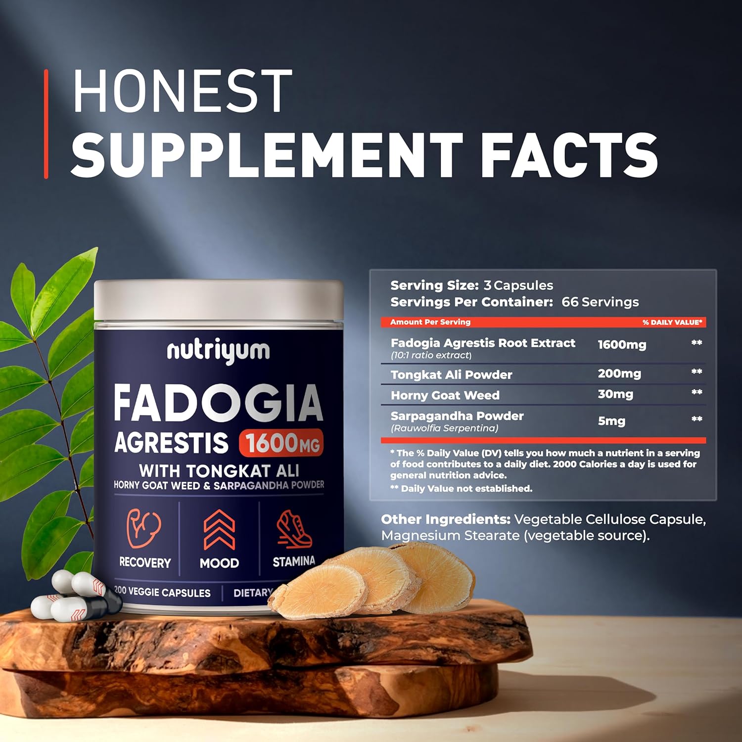 FADOGIA AGRESTIS 1,600 MG CON TONGKAT ALI 200 MG 200 CAPSULAS SIN GMO VEGANO NUTRI YUM