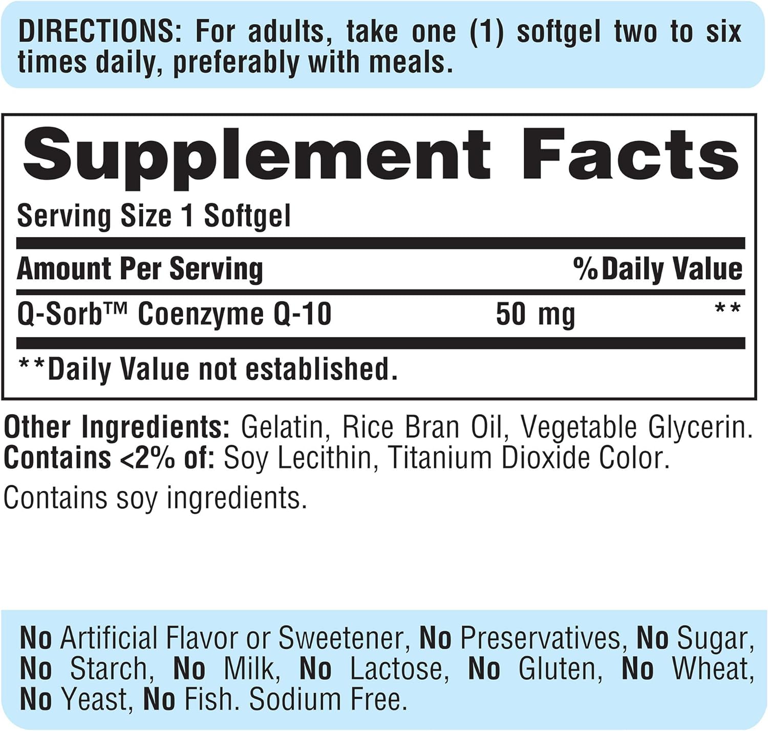 COENZIMA Q10 50 MG UBIQUINONE 100 CAPSULAS BLANDAS SIN GMO PURITANS PRIDE