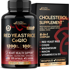 ARROZ DE LEVADURA ROJA 1200 MG CON COQ10 100 MG NUTRA HARMONY 120 CAPSULAS NO GMO