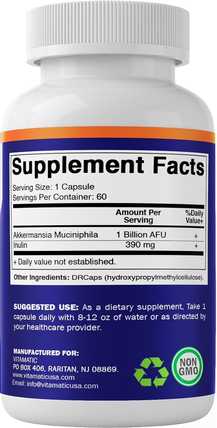 AKKERMANSIA + INULINA 1 BILLON AFU 60 CÁPSULAS NO GMO  VITAMATIC