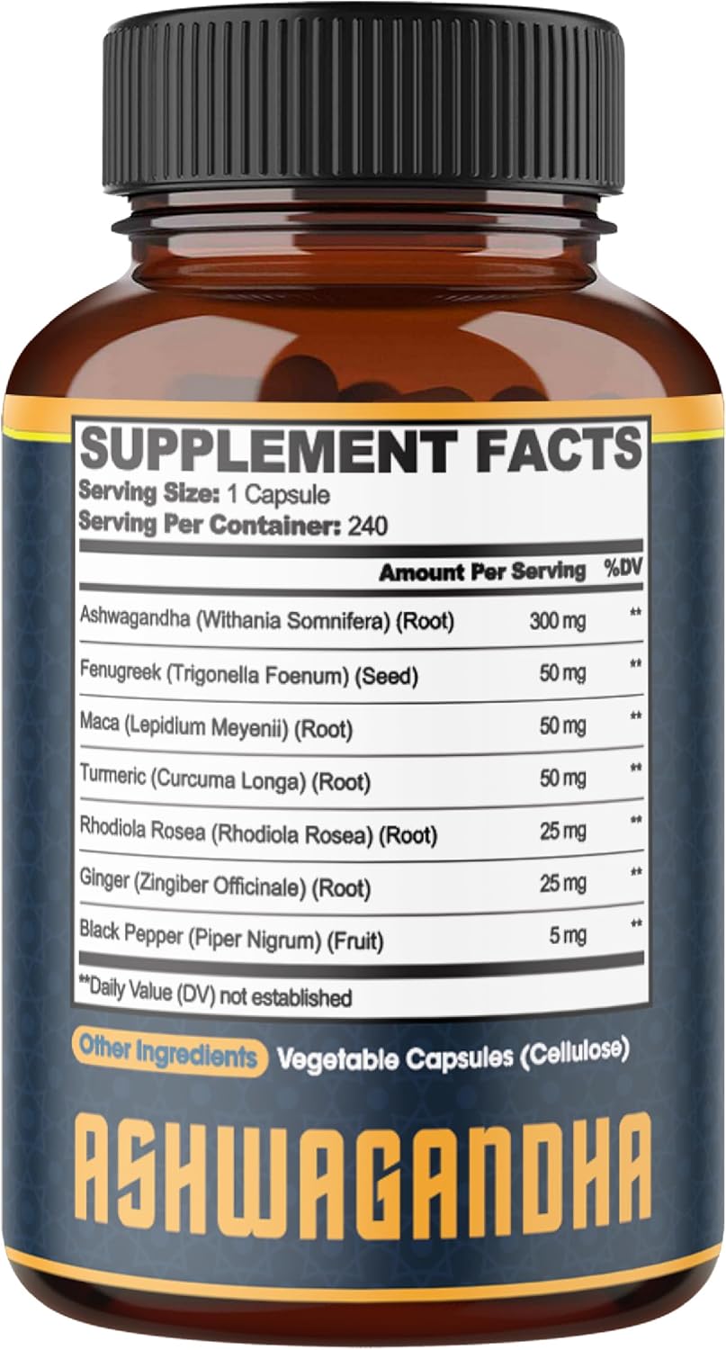 ASHWAGANDHA 6000 MG + MACA 500 MG + CURCUMA 500 MG + FENOGRECO 500 MG 240 CAPSULAS VEGANO AGOBI