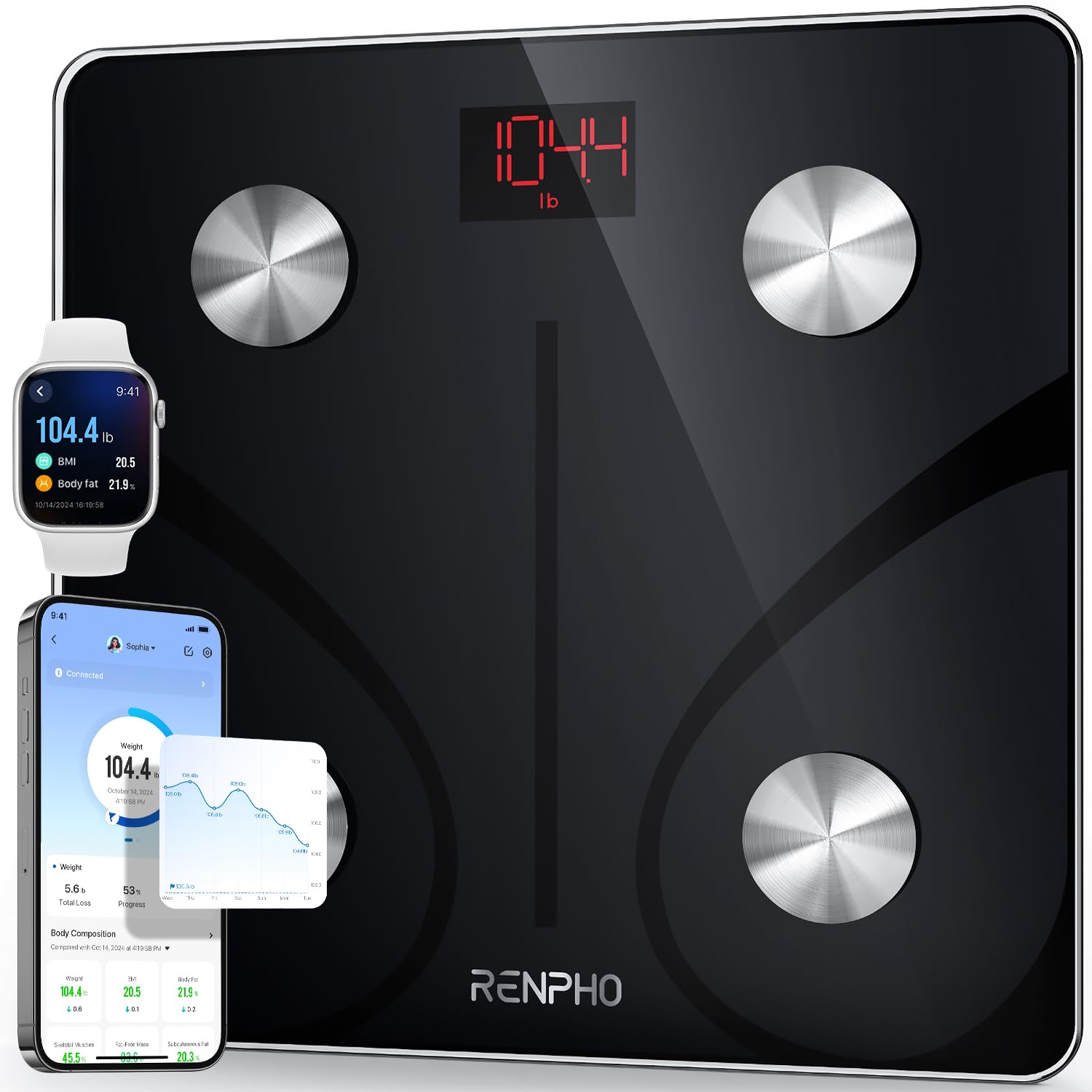 BALANZA DIGITAL SMART BLUETOOTH RENPHO 13 MEDIDAS IMC GRASA ES-CS20M
