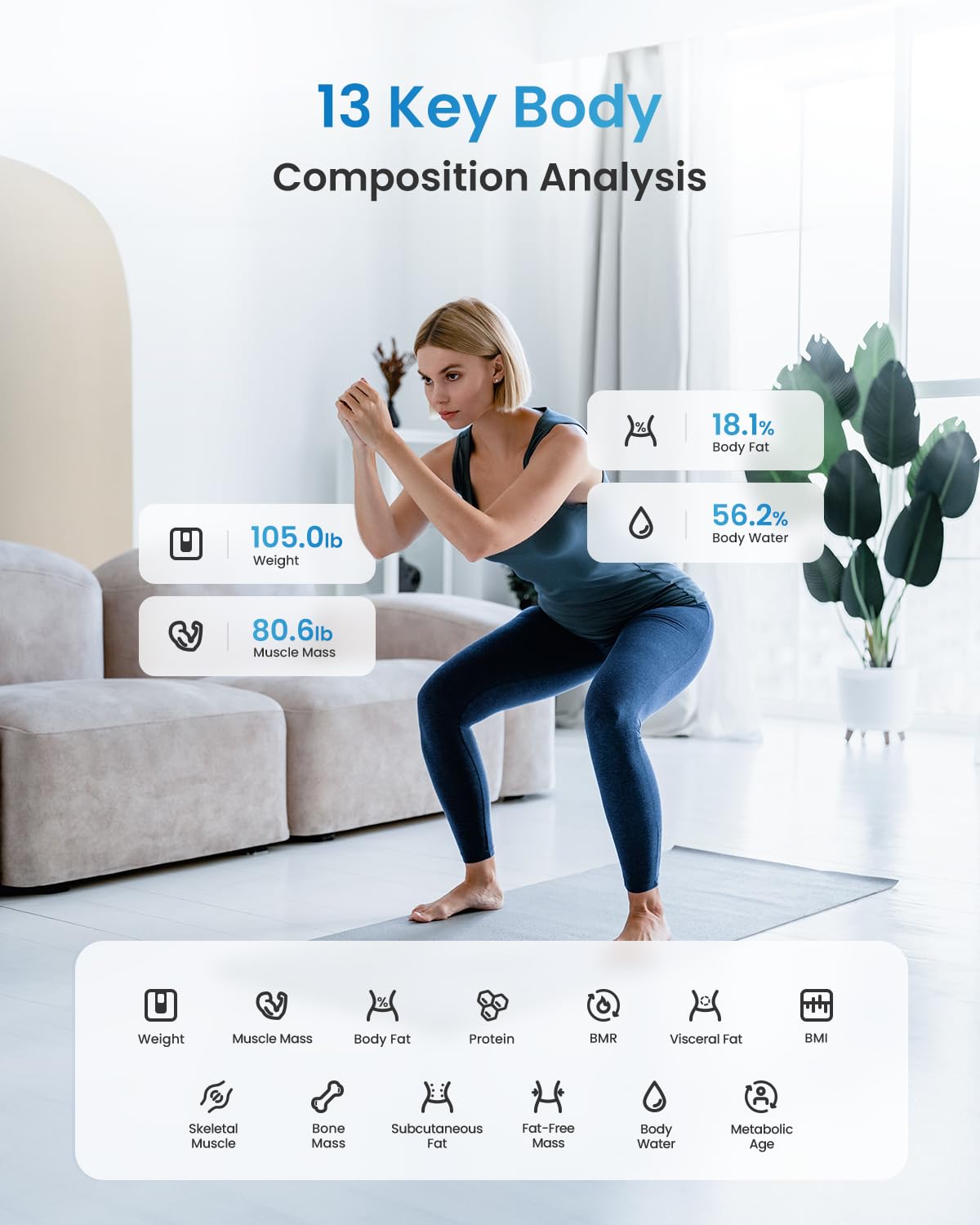 BALANZA DIGITAL SMART BLUETOOTH RENPHO 13 MEDIDAS IMC GRASA ES-CS20M