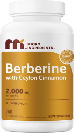 BERBERINA CON CANELA DE CEYLAN Y CROMO 2,000 MG MICROINGREDIENTS 240 CAPSULAS VEGETALES NO GMO