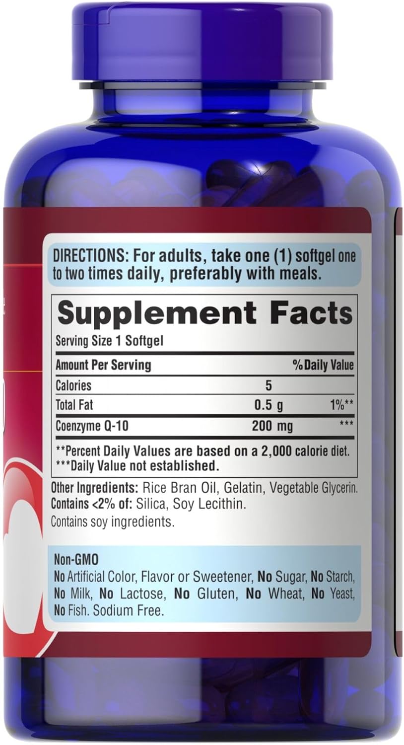 COENZIMA Q10 200 MG UBIQUINONE COQ10 240 CAPSULAS BLANDAS SIN GMO PURITANS PRIDE