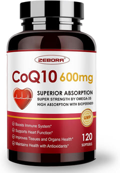 COENZIMA Q10 600 MG UBIQUINONE COQ10 120 CAPSULAS BLANDAS ZEBORA