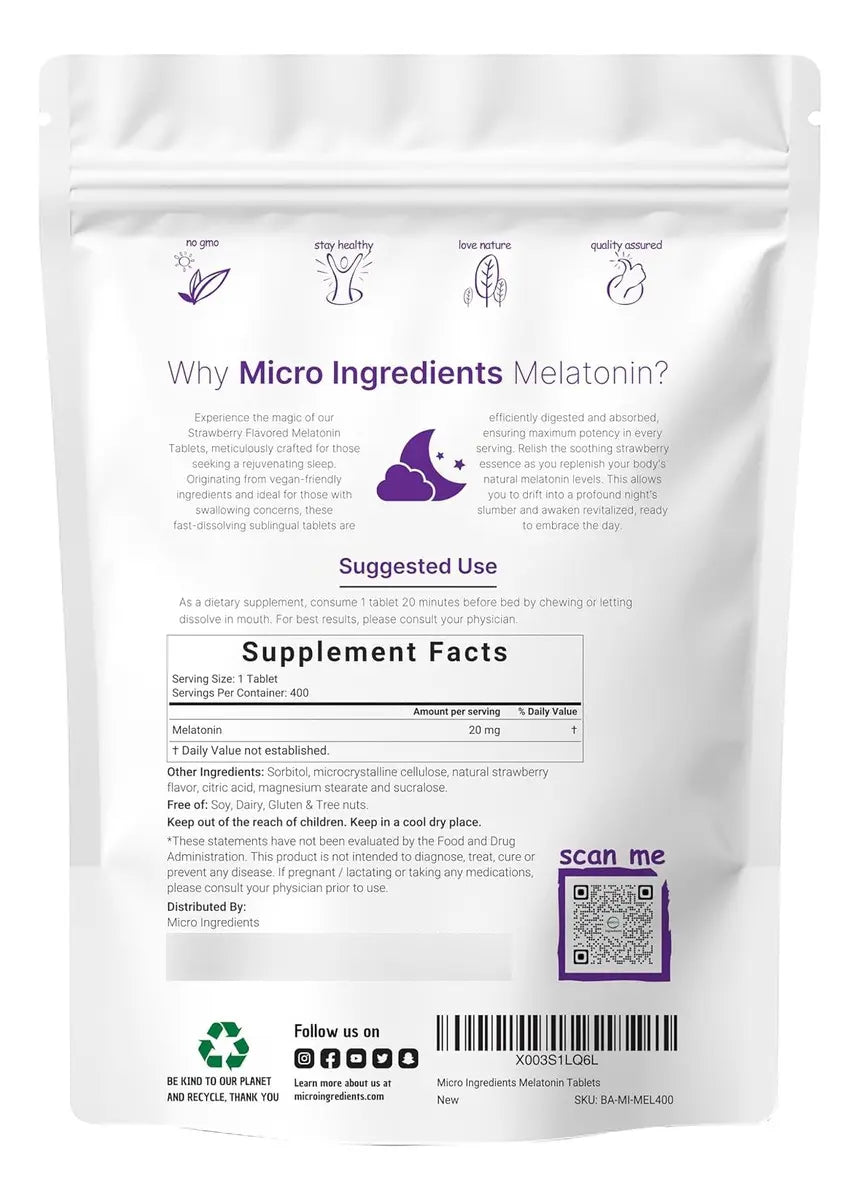 MELATONINA MICROINGREDIENTS 20 MG 400 TABLETAS SUBLINGUALES SIN GMO