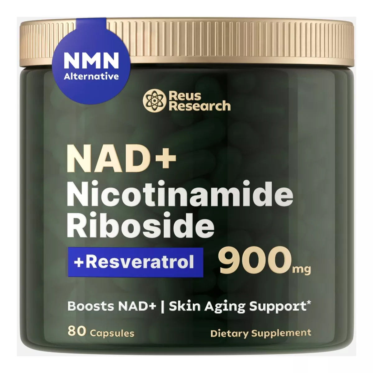 NAD NICOTINAMIDA RIBOSIDE + RESVERATROL LIPOSOMAL 900 MG 80 CAPSULAS REUS RESEARCH