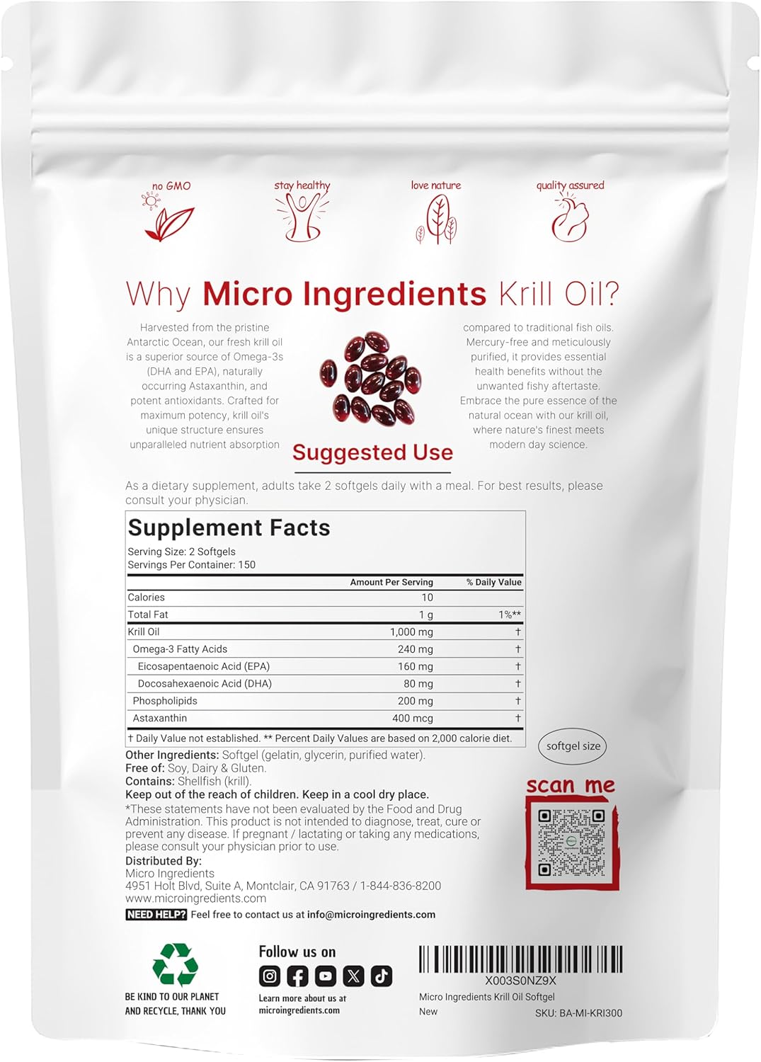 KRILL OIL ANTARCTIC OMEGA 3 MICROINGREDIENTS 1000 MG 300 CAPSULAS BLANDAS