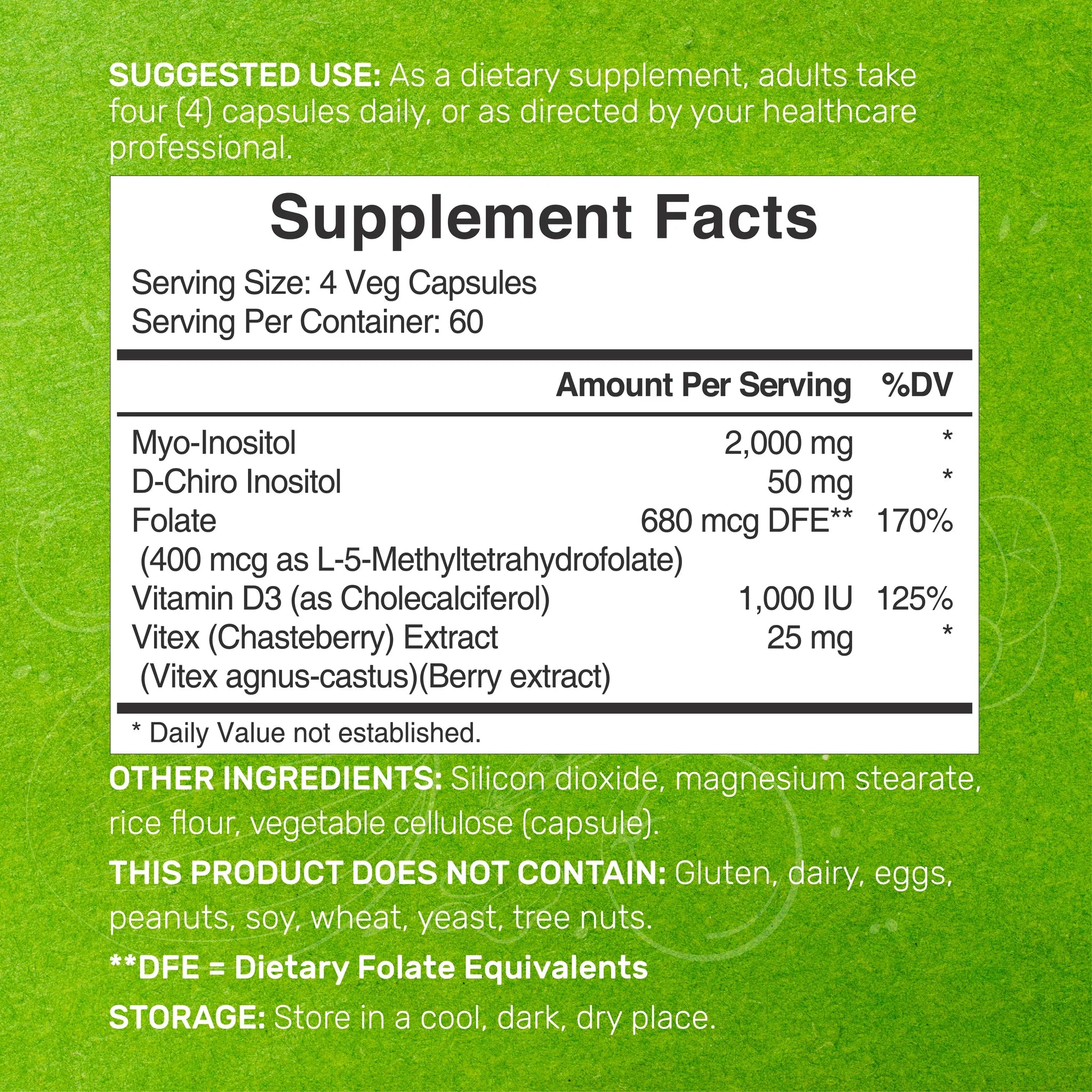 MYO DCHIRO INOSITOL 2050 MG CON FOLATE 680 MG Y VITAMINA D3 1000 IU  240 CAPSULAS SIN GMO DEAL SUPPLEMENTS