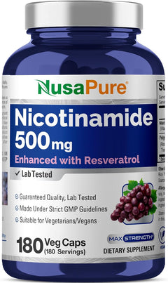 NICOTINAMIDA NUSAPURE 500 MG 180 CAPSULAS NO GMO VEGANO