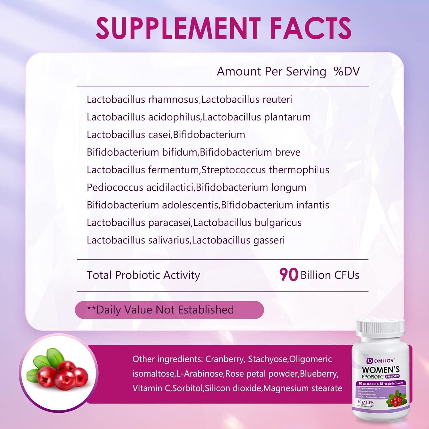 PROBIOTICOS PARA MUJERES 90 BILLONES CFU 18 CEPAS OMOGS 90 TABLETAS NO GMO VEGANO