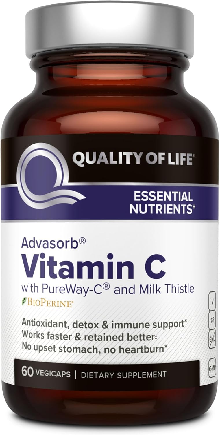 VITAMINA C 500 MG + MILSK THISTLE 600 MG QUALITY OF LIFE 60 CAPSULAS NO GMO VEGANO